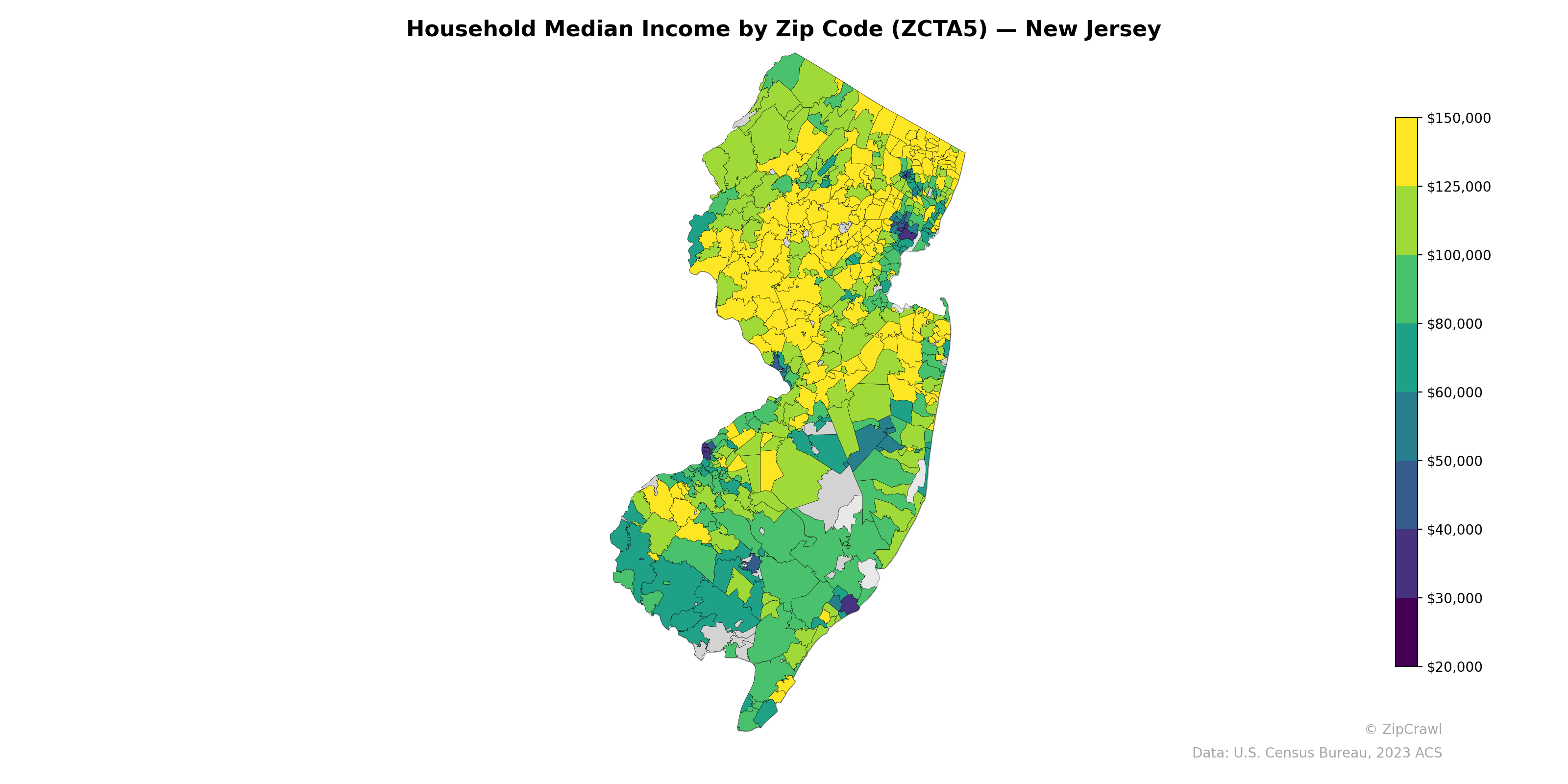 Household Median Income by Zip Code (ZCTA5) — New Jersey