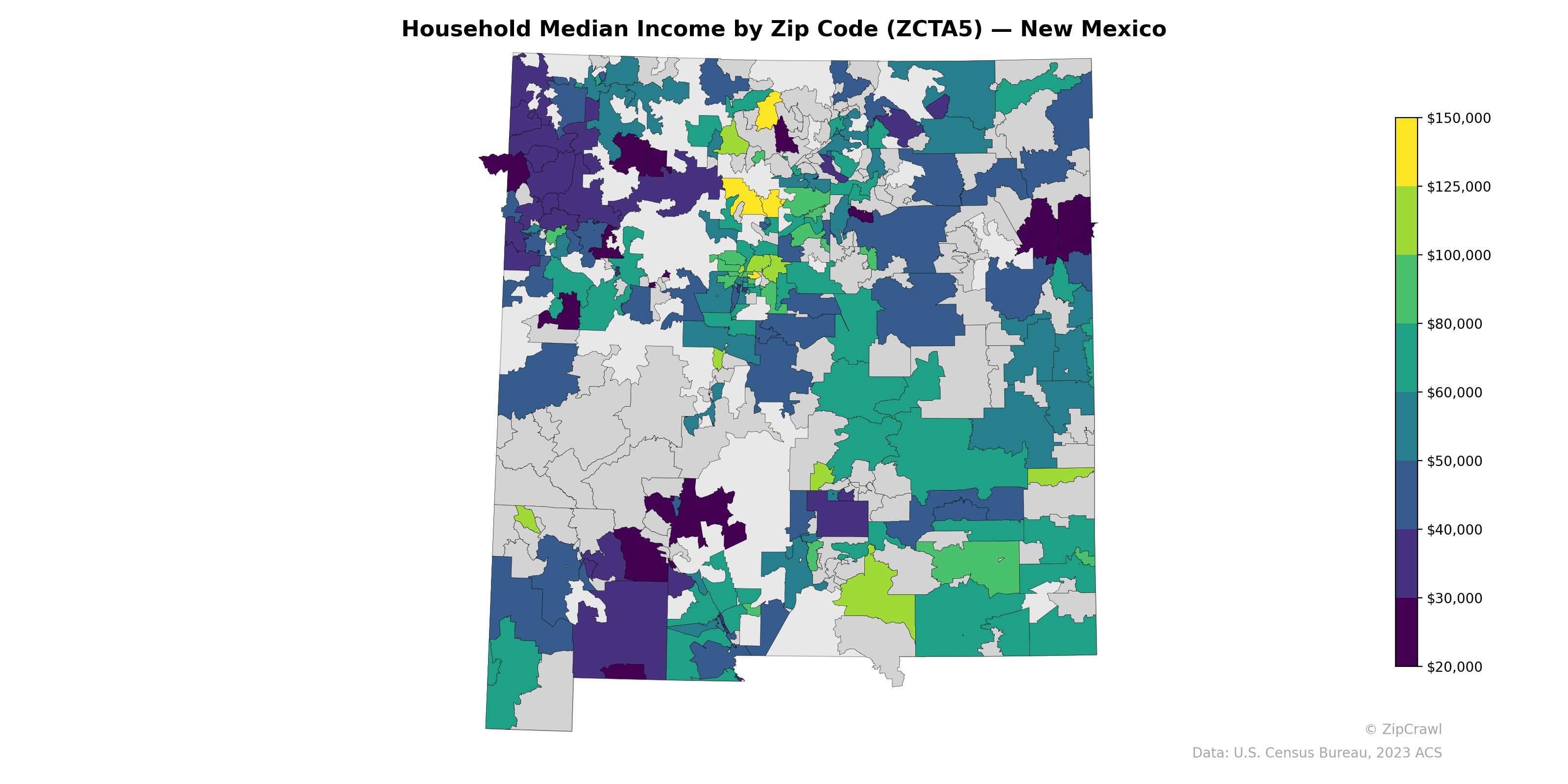 Household Median Income by Zip Code (ZCTA5) — New Mexico