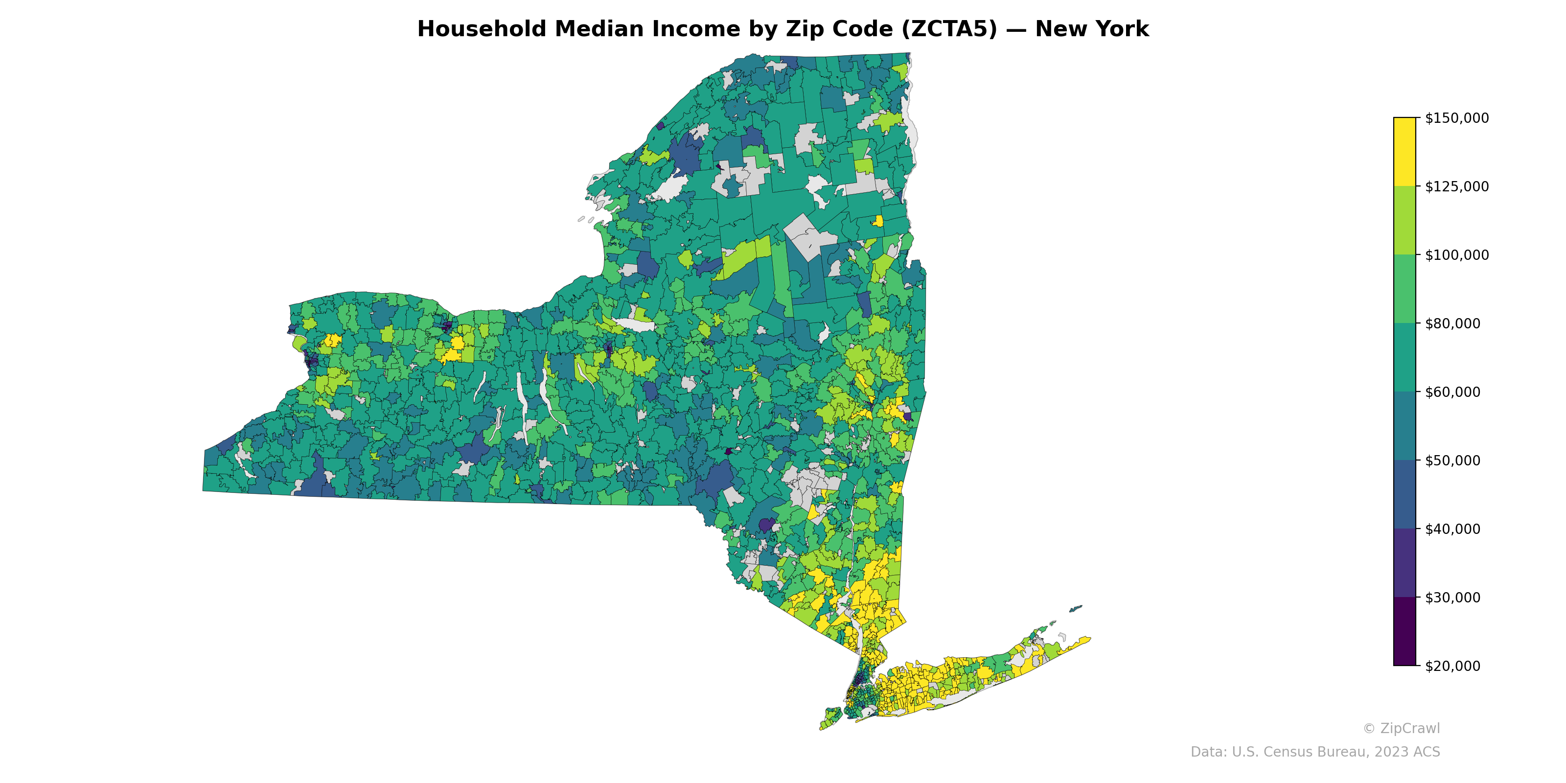Household Median Income by Zip Code (ZCTA5) — New York