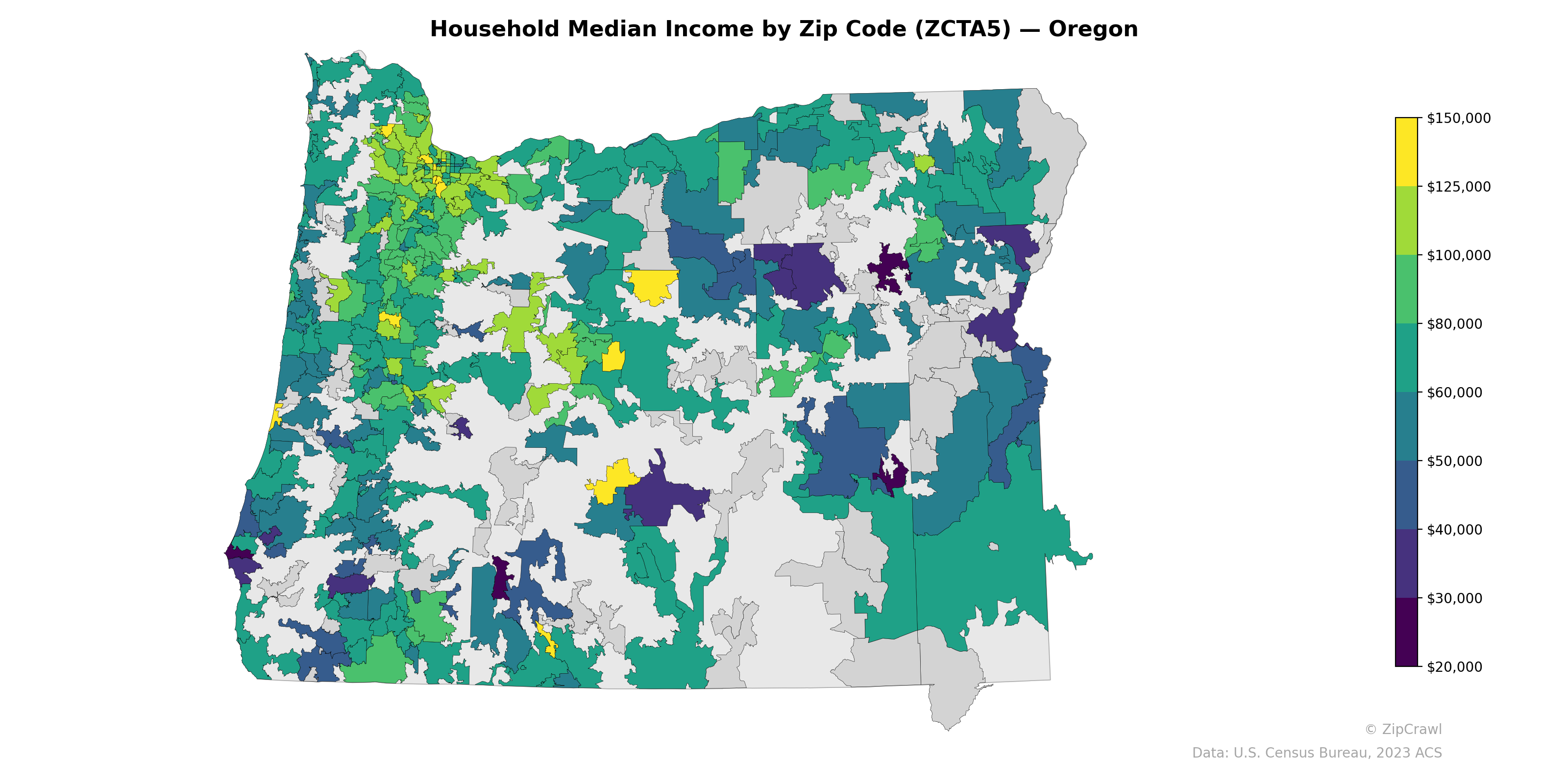 Household Median Income by Zip Code (ZCTA5) — Oregon