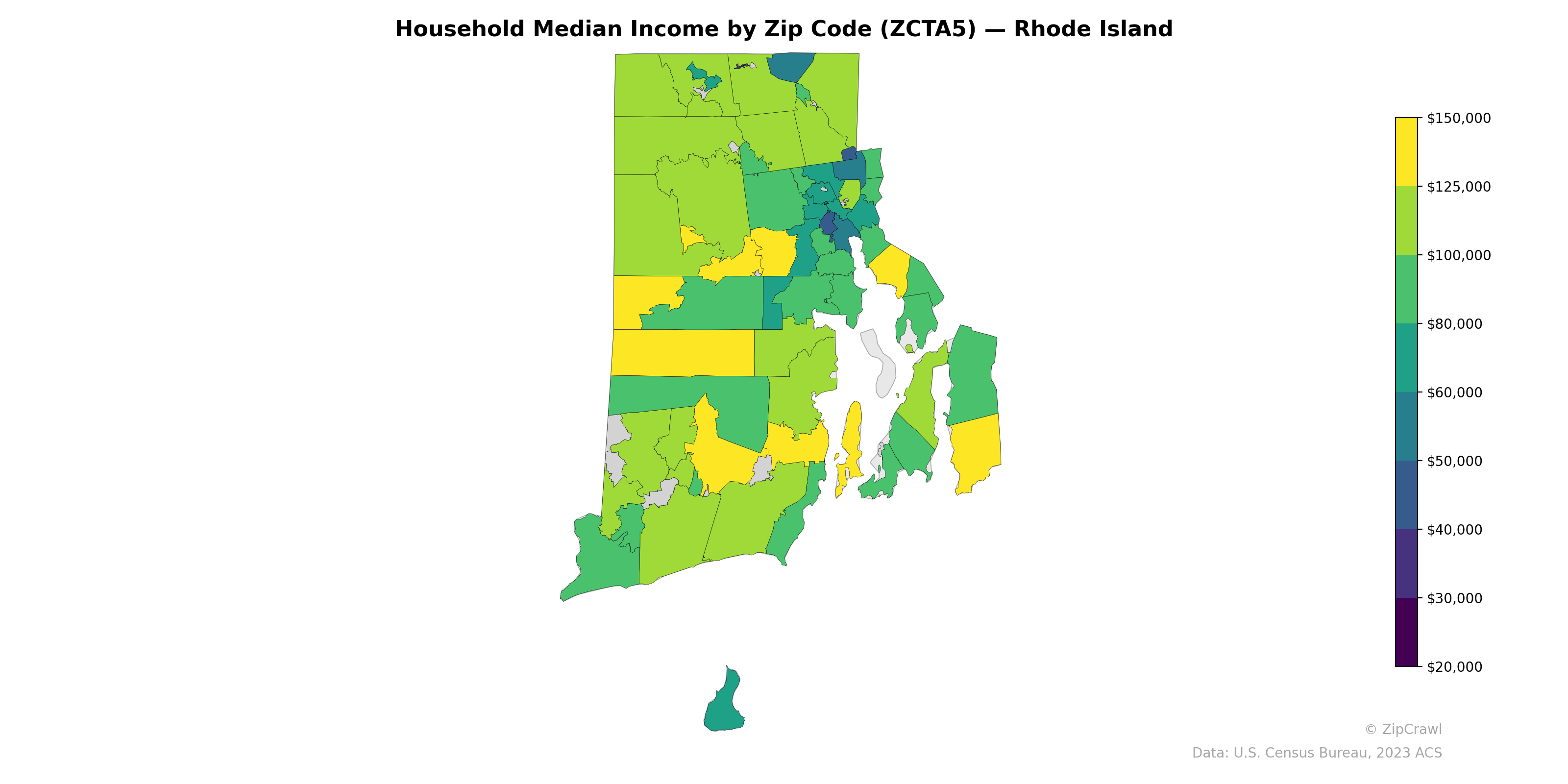 Household Median Income by Zip Code (ZCTA5) — Rhode Island