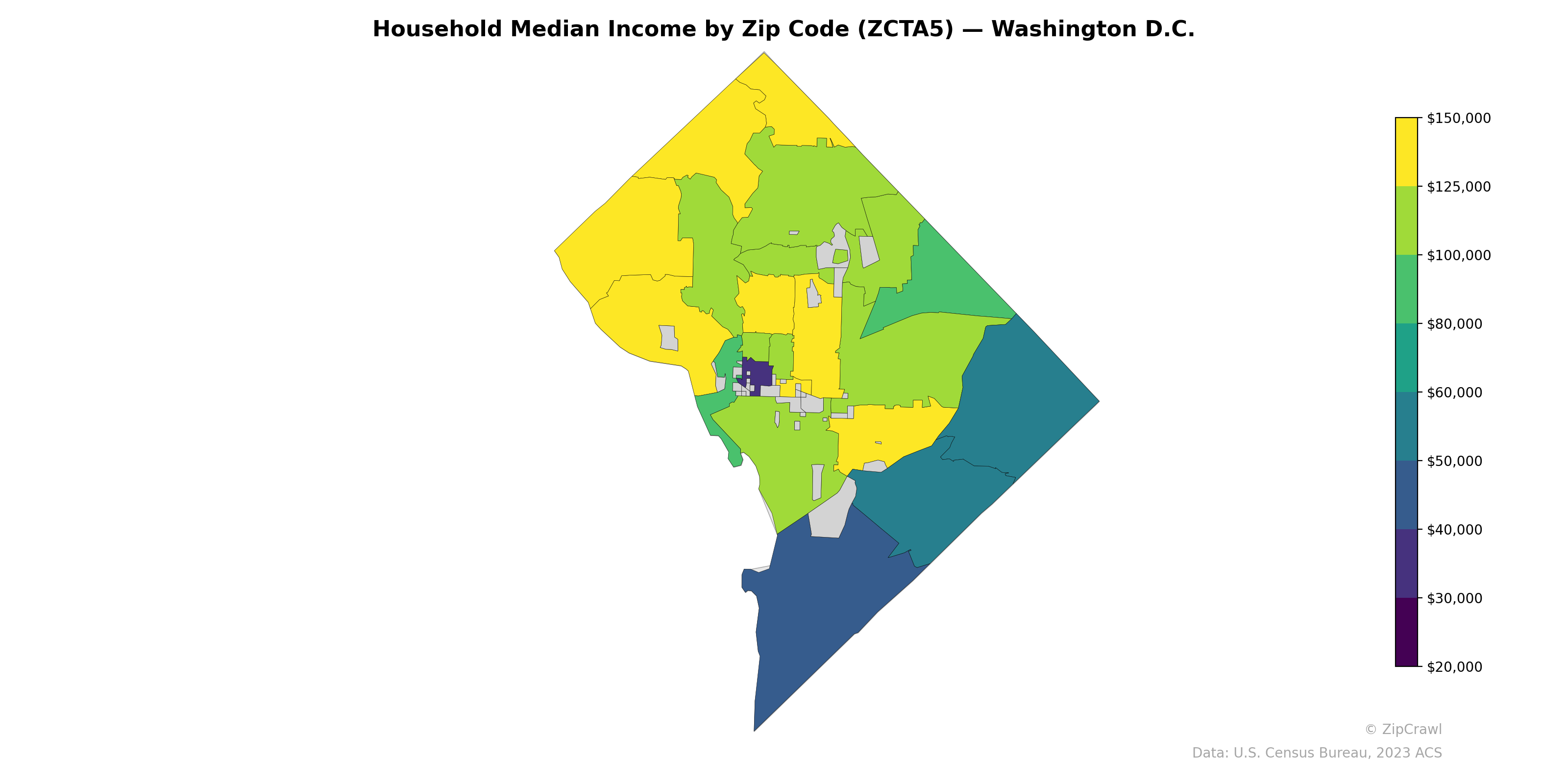 Household Median Income by Zip Code (ZCTA5) — Washington D.C.
