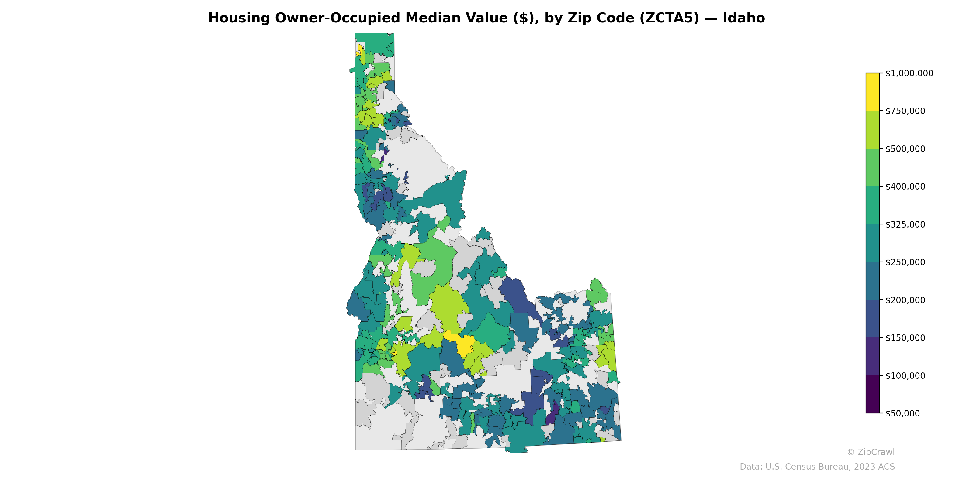 Housing Owner-Occupied Median Value ($), by Zip Code (ZCTA5) — Idaho