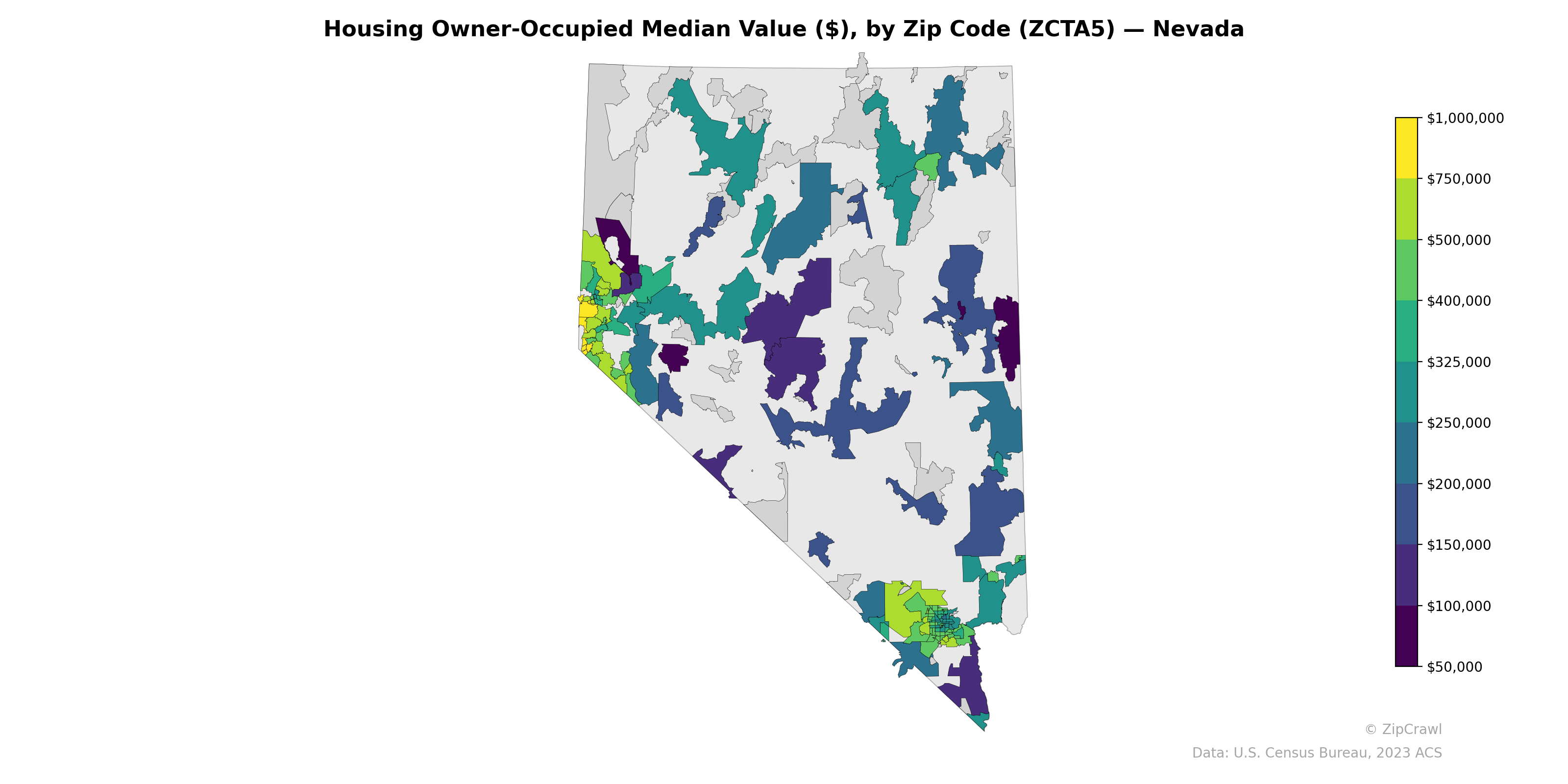 Housing Owner-Occupied Median Value ($), by Zip Code (ZCTA5) — Nevada