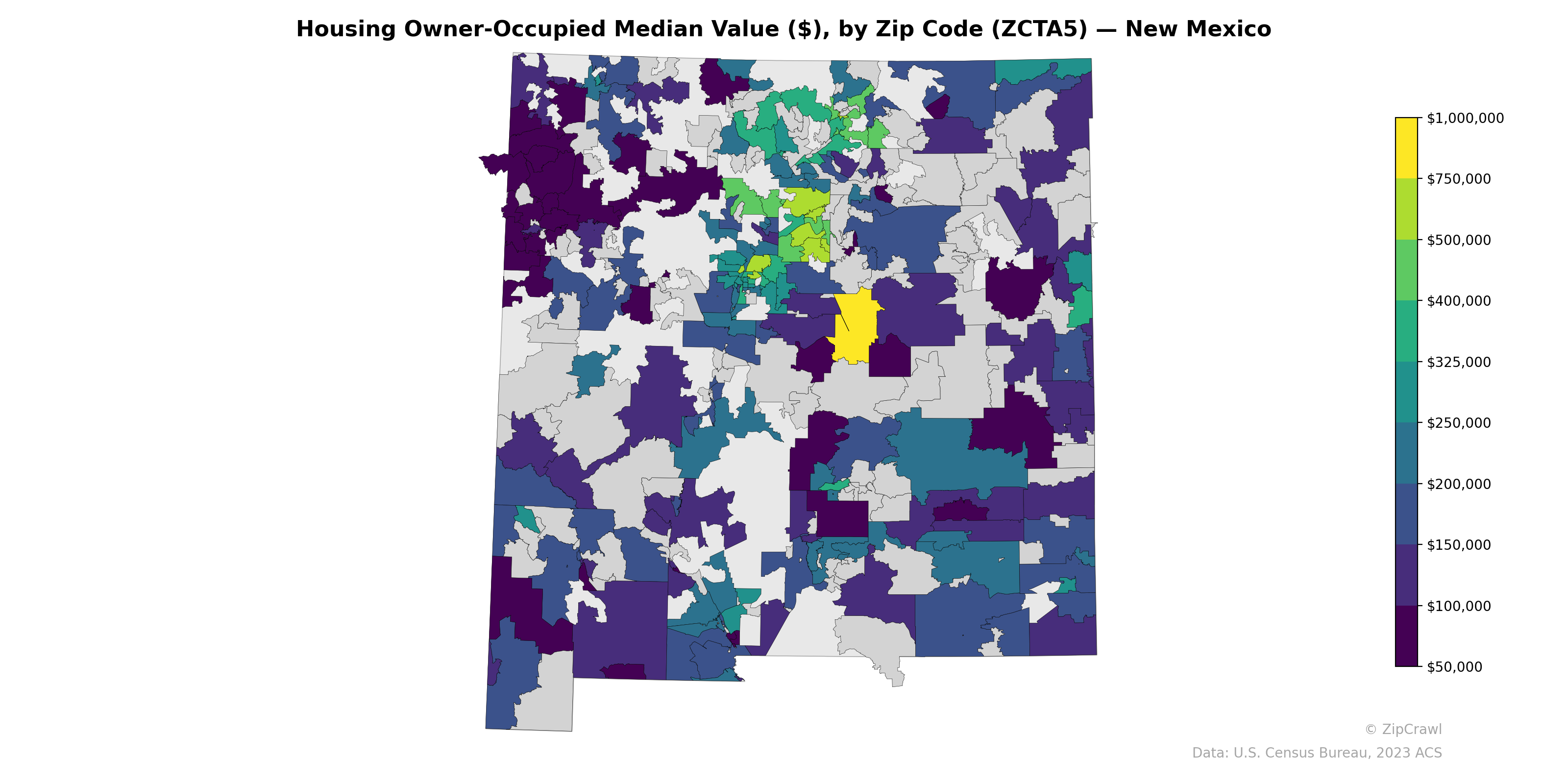Housing Owner-Occupied Median Value ($), by Zip Code (ZCTA5) — New Mexico