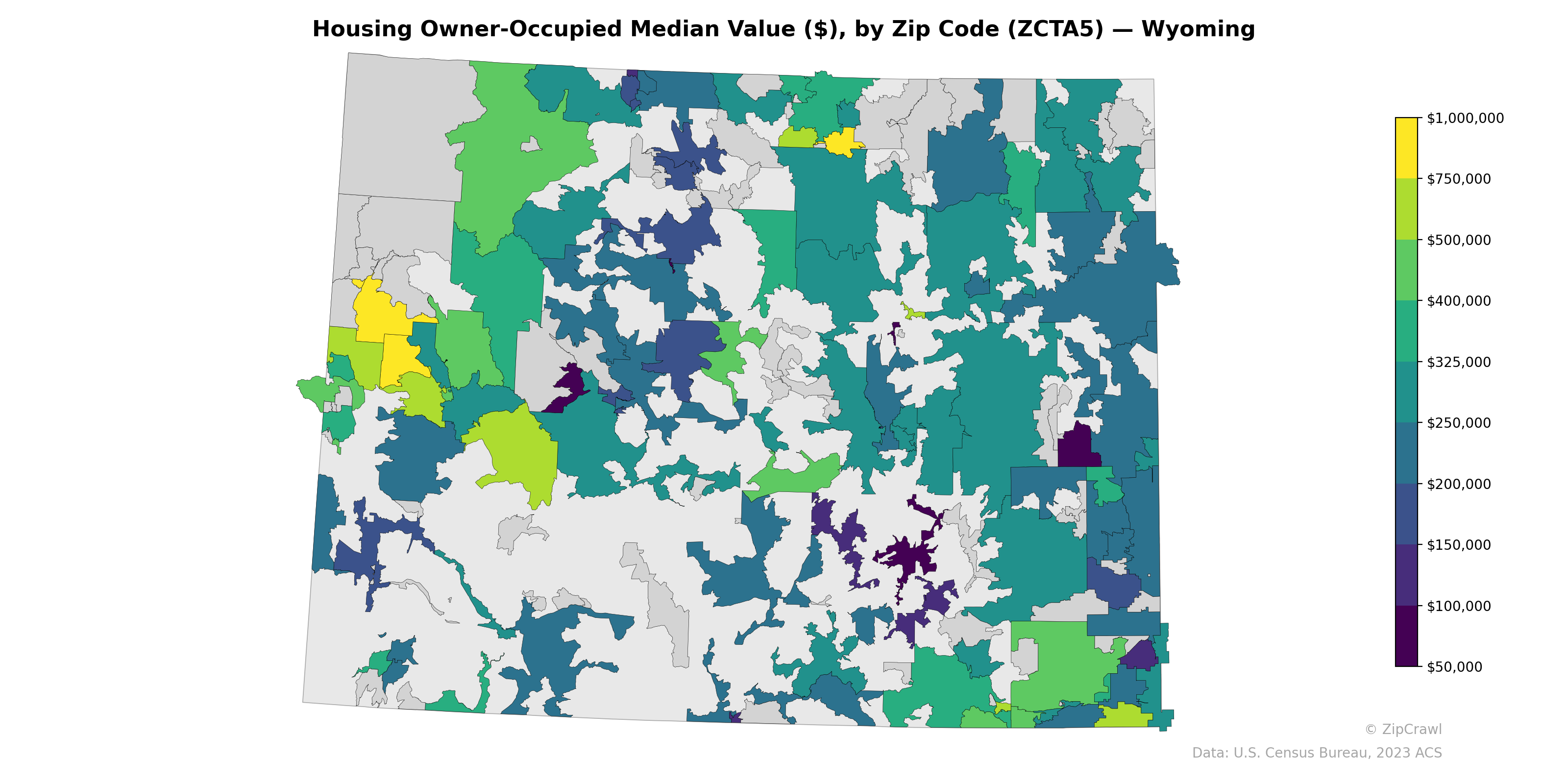 Housing Owner-Occupied Median Value ($), by Zip Code (ZCTA5) — Wyoming