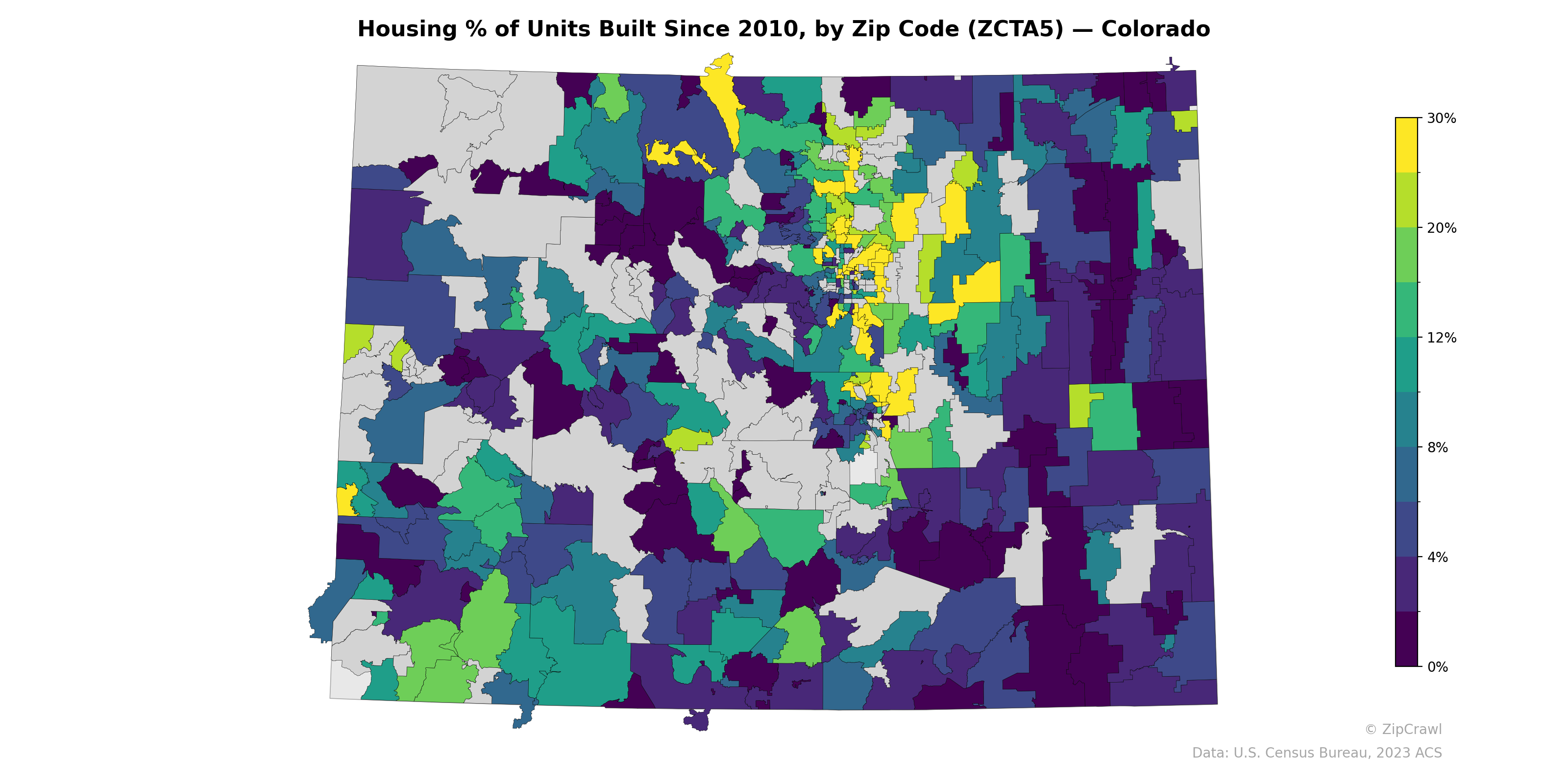 Housing % of Units Built Since 2010, by Zip Code (ZCTA5) — Colorado