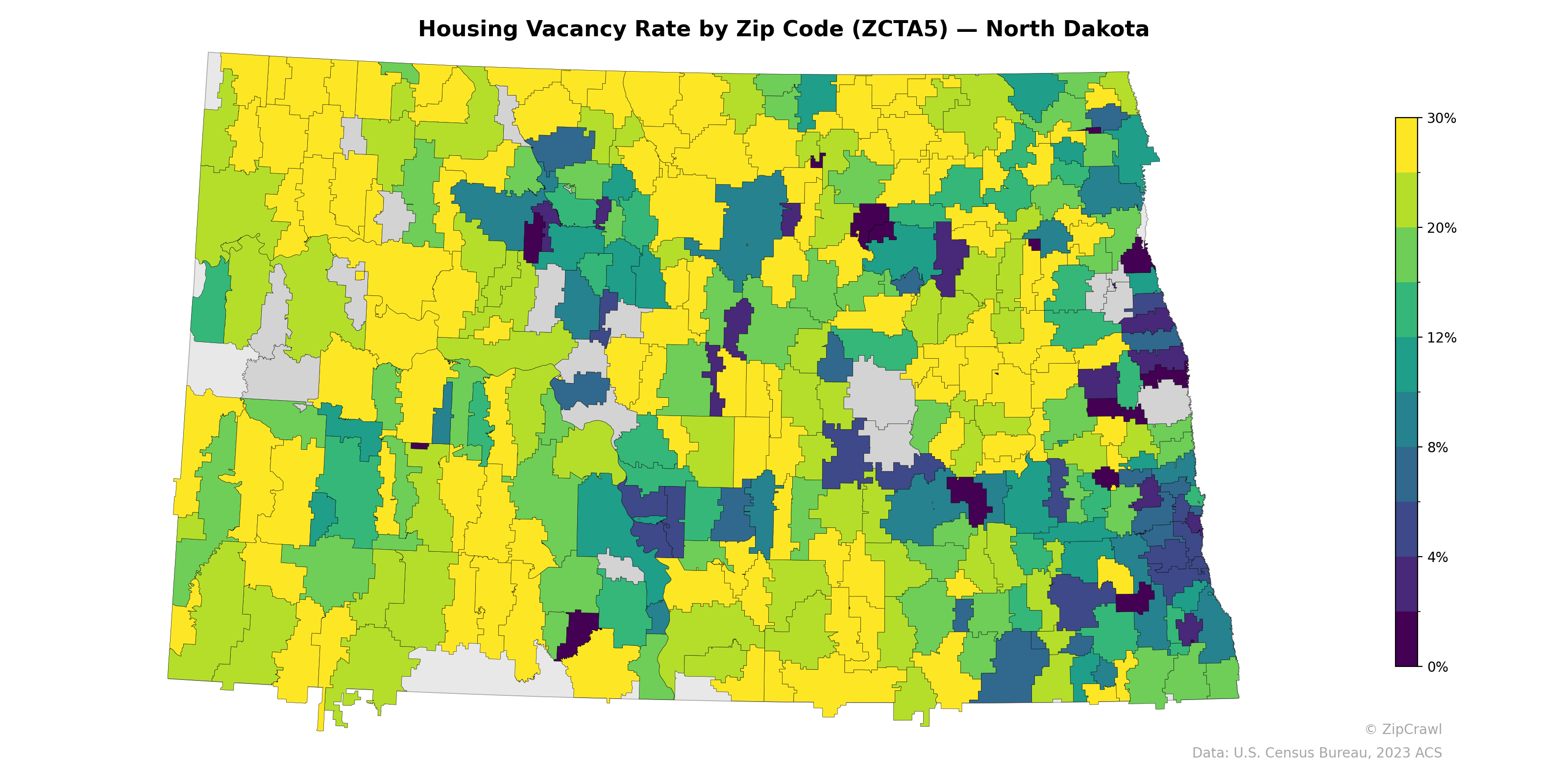Housing Vacancy Rate by Zip Code (ZCTA5) — North Dakota