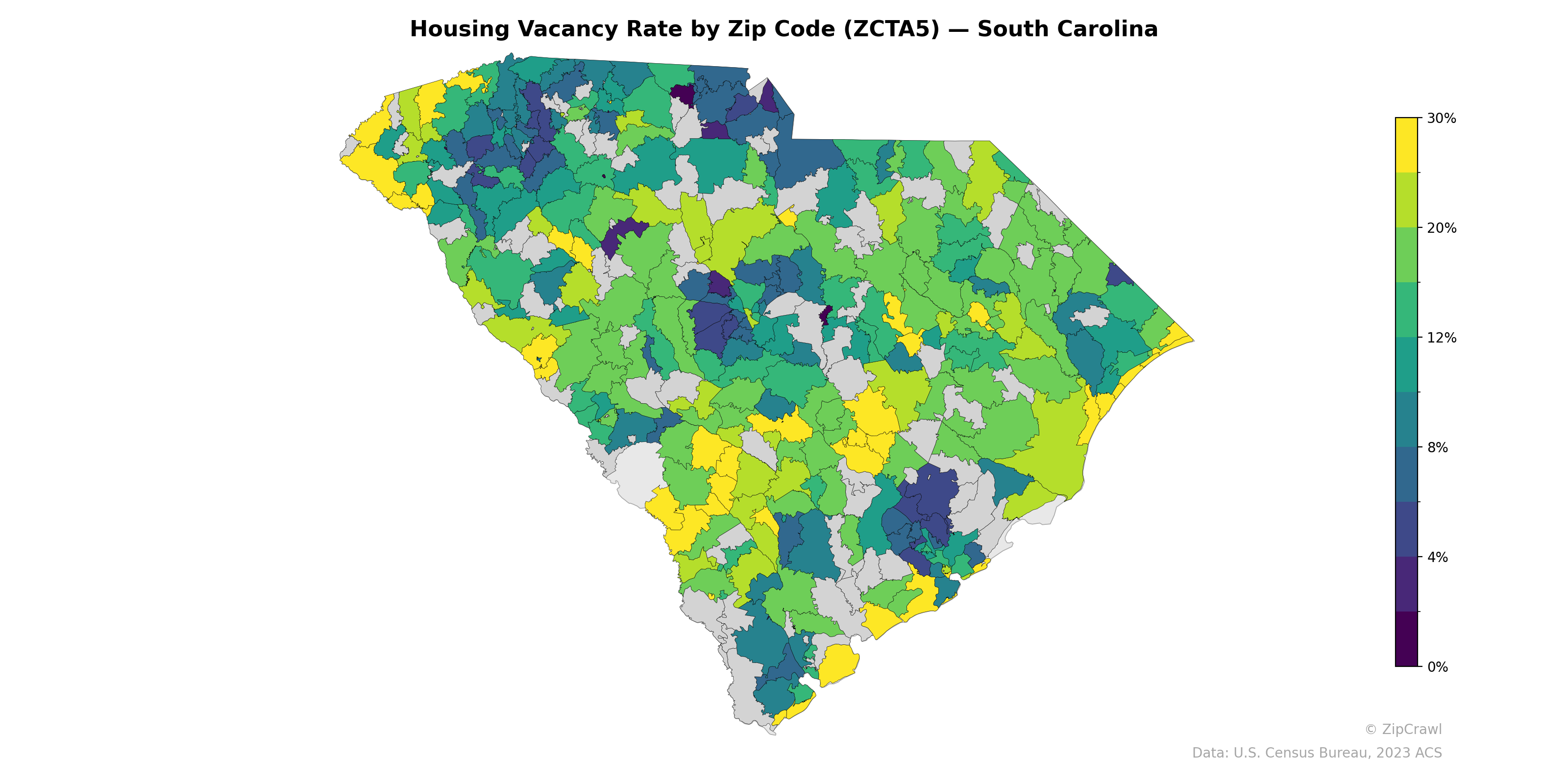 Housing Vacancy Rate by Zip Code (ZCTA5) — South Carolina