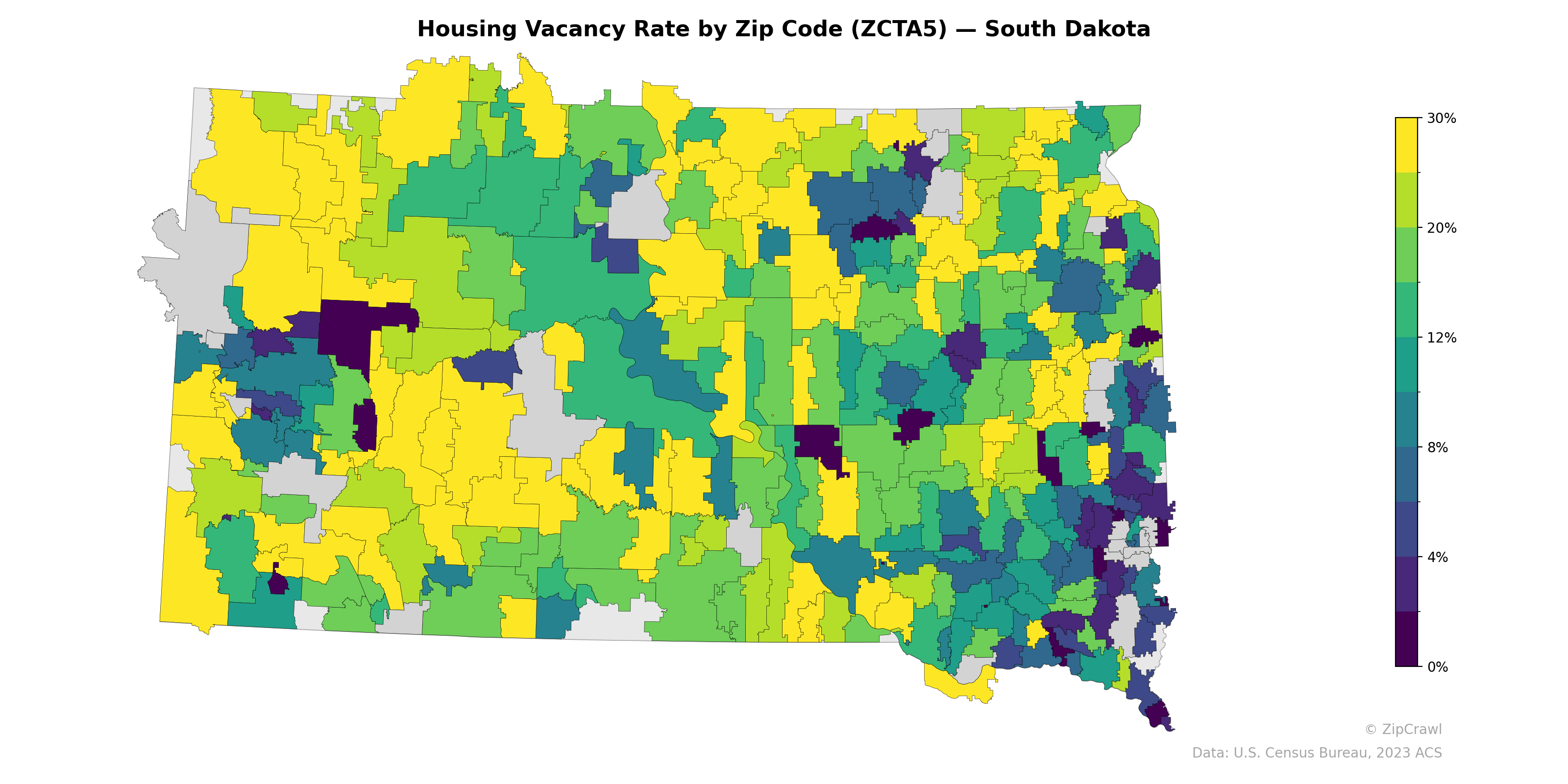 Housing Vacancy Rate by Zip Code (ZCTA5) — South Dakota
