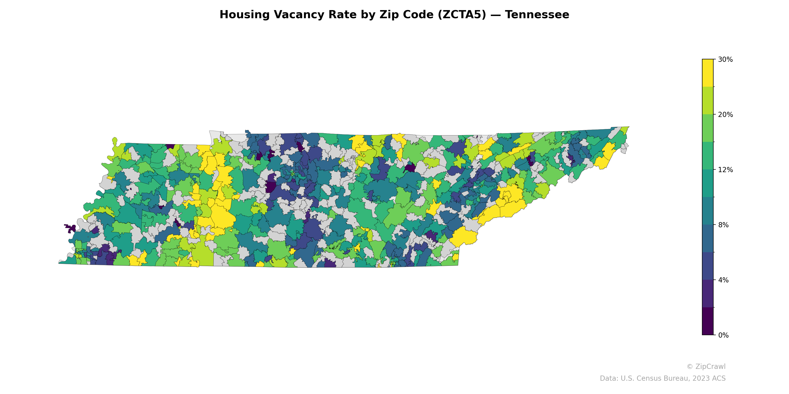 Housing Vacancy Rate by Zip Code (ZCTA5) — Tennessee