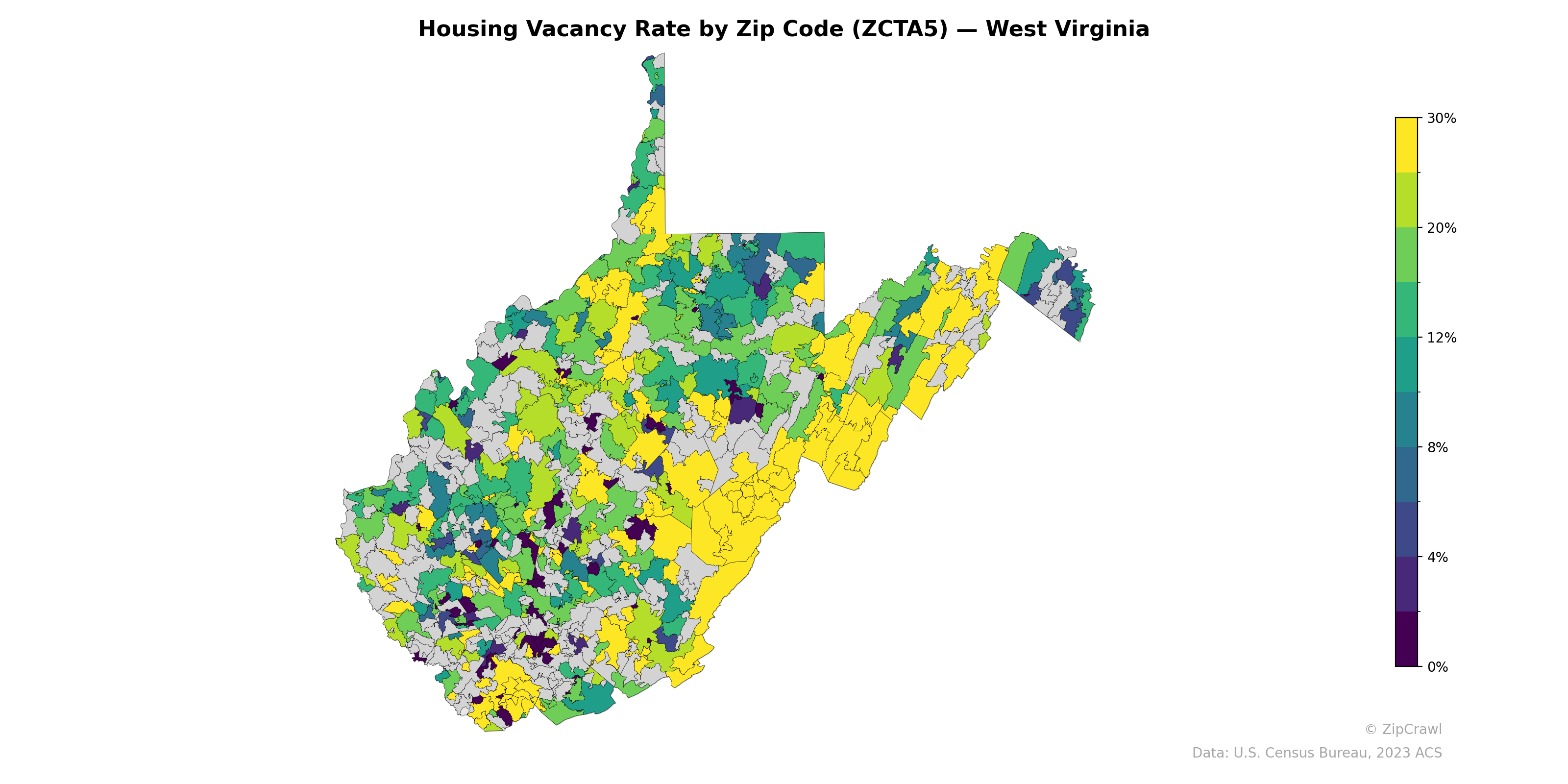 Housing Vacancy Rate by Zip Code (ZCTA5) — West Virginia