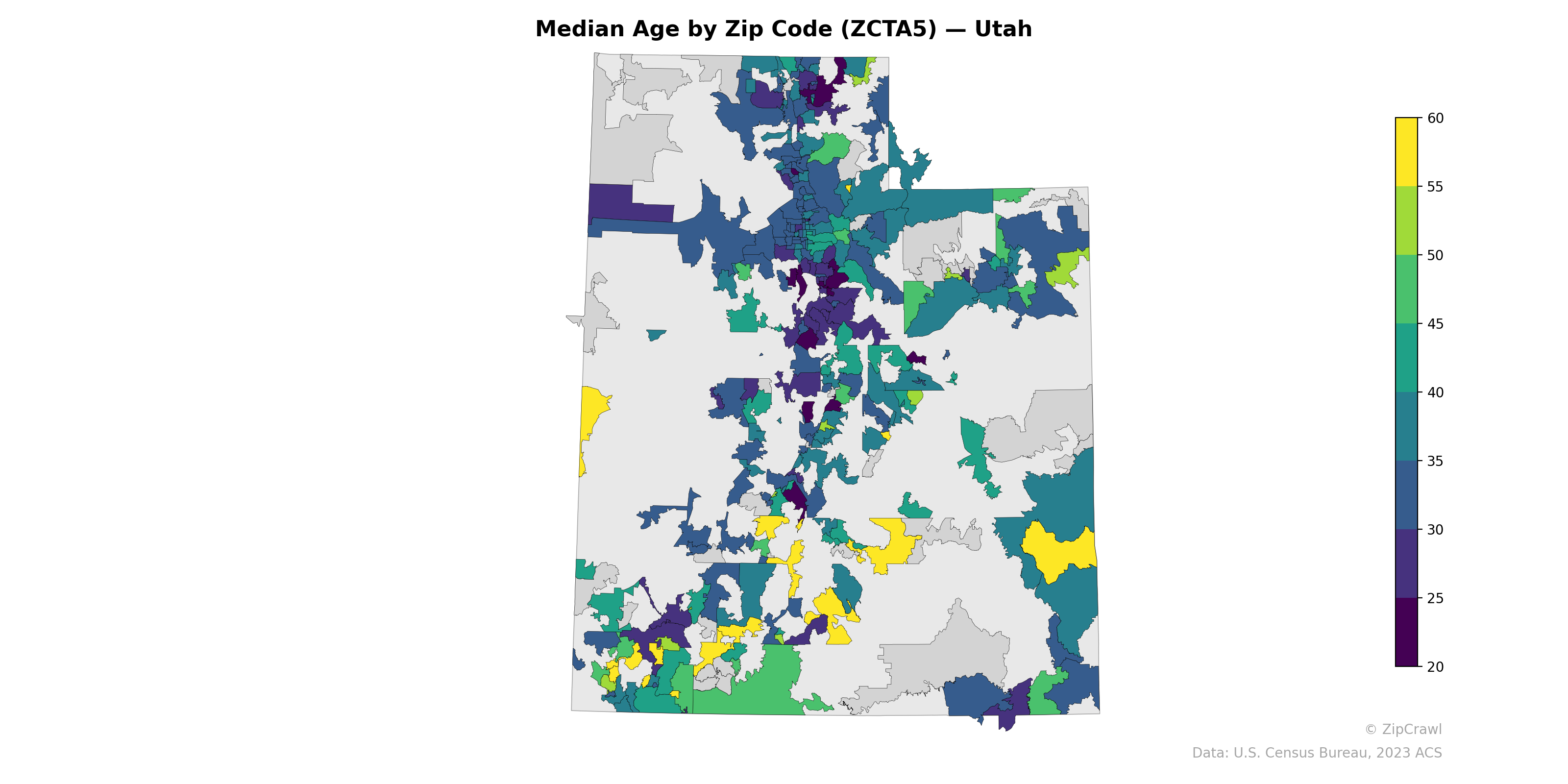 Median Age by Zip Code (ZCTA5) — Utah