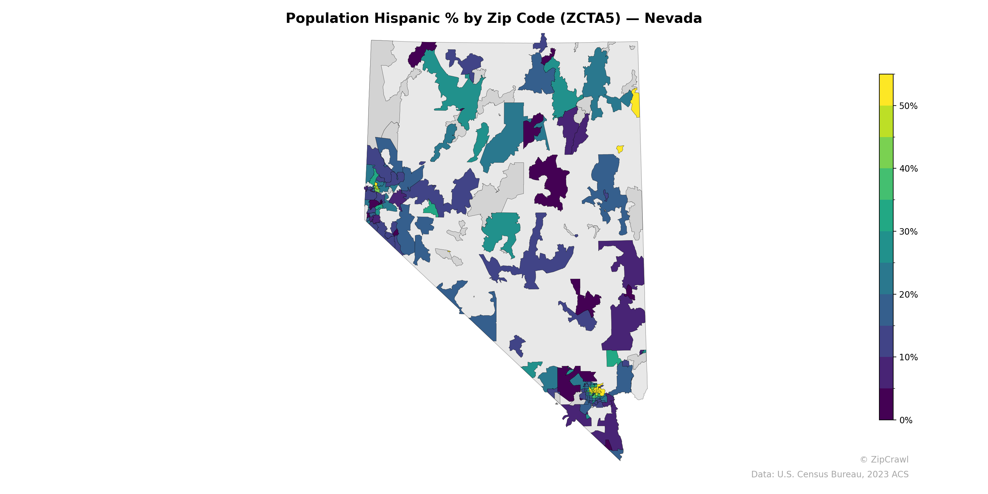 Population Hispanic % by Zip Code (ZCTA5) — Nevada
