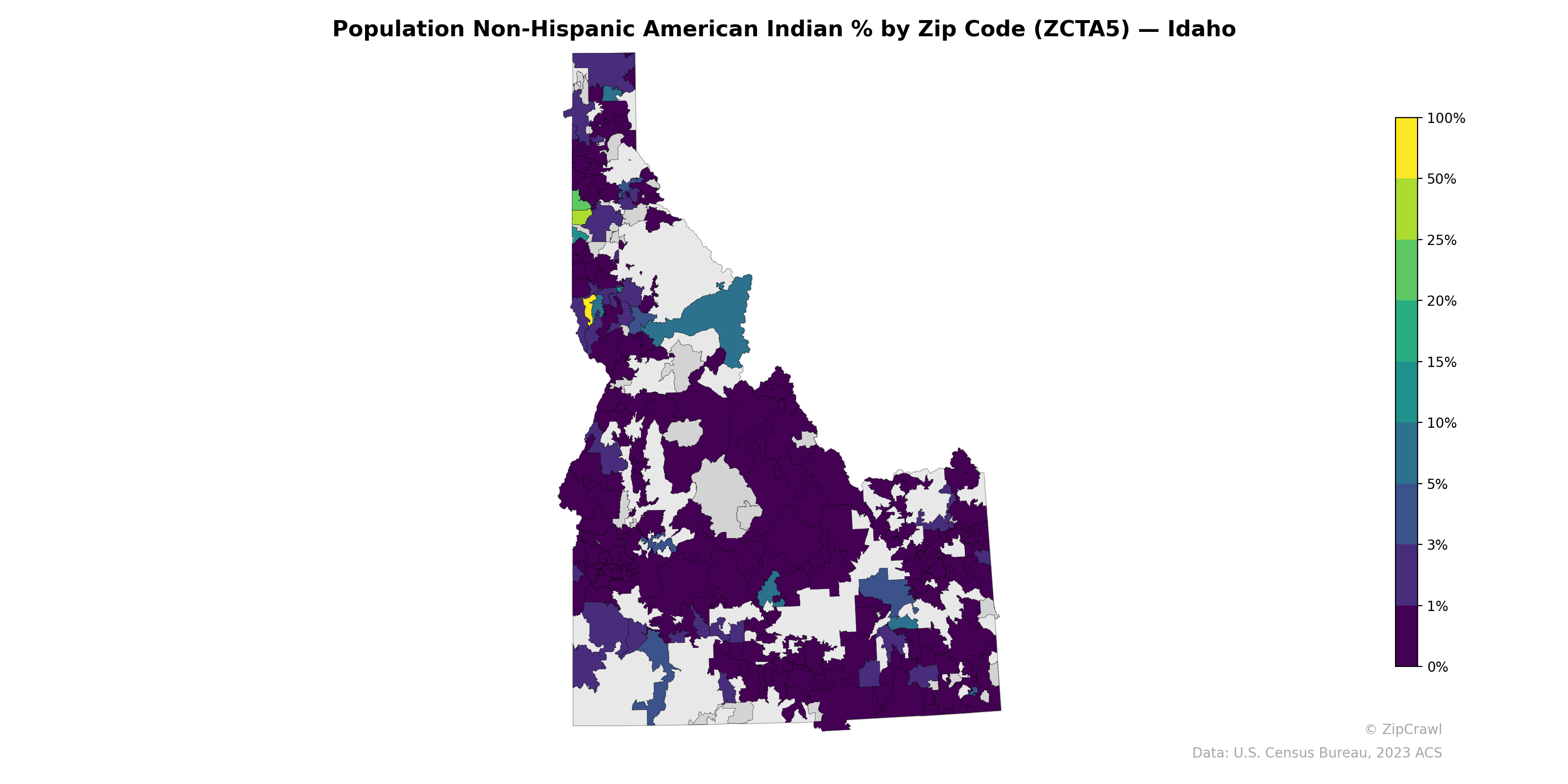 Population Non-Hispanic American Indian % by Zip Code (ZCTA5) — Idaho