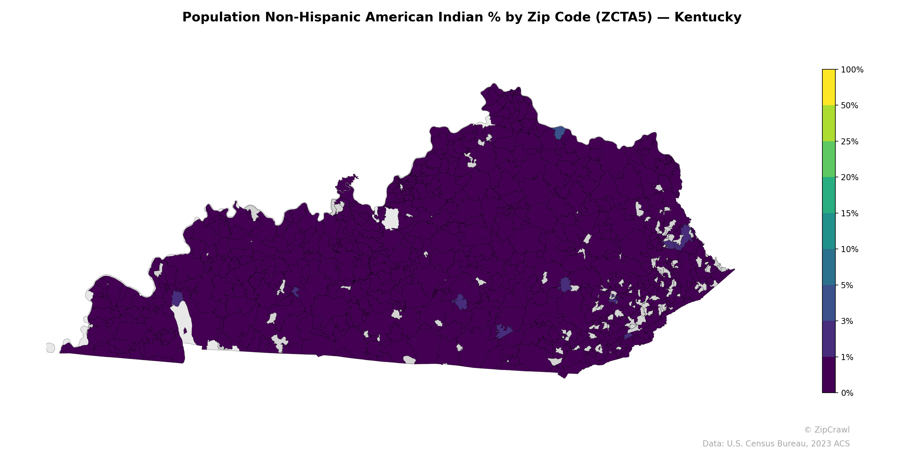 Population Non-Hispanic American Indian % by Zip Code (ZCTA5) — Kentucky