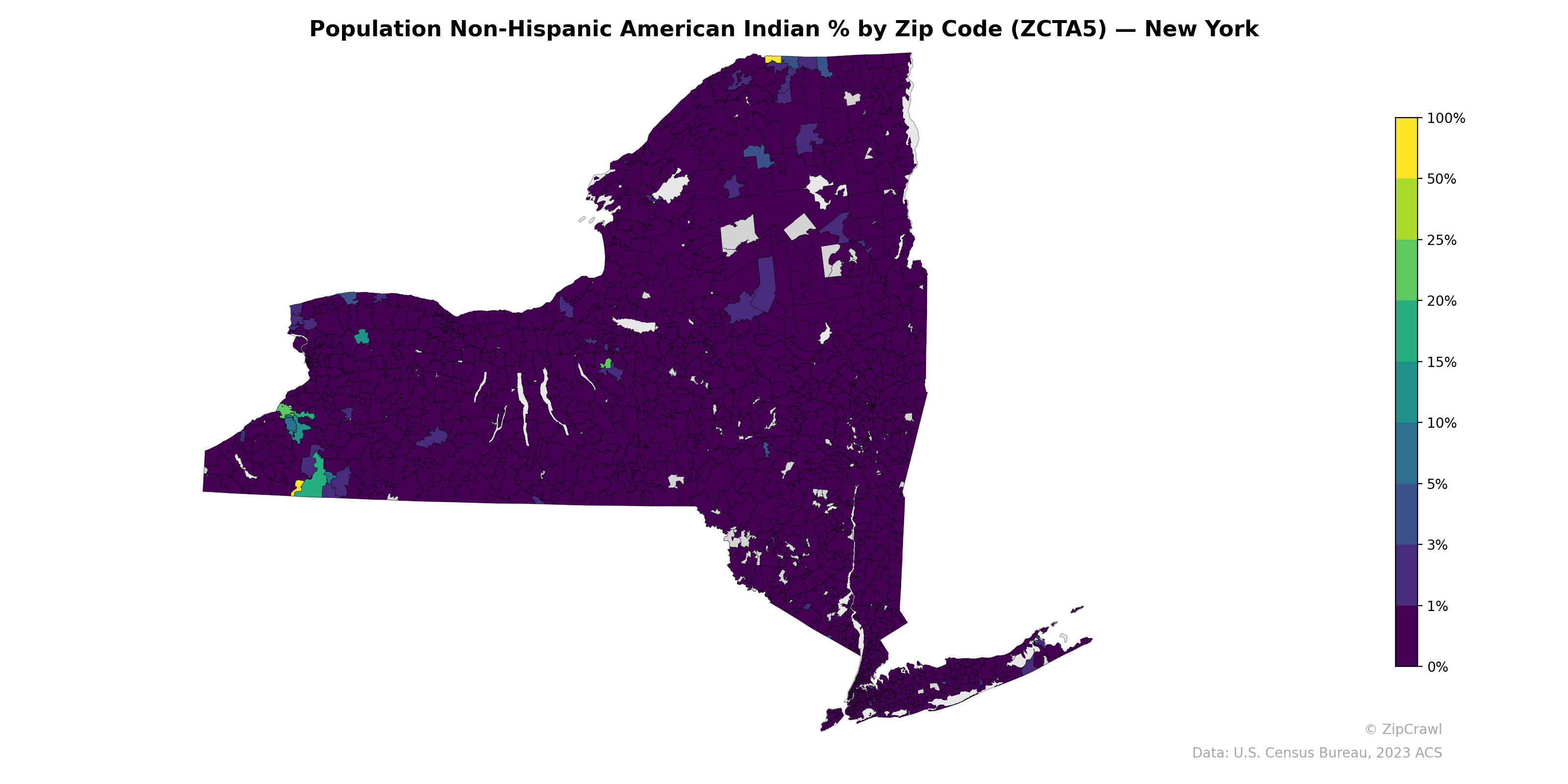 Population Non-Hispanic American Indian % by Zip Code (ZCTA5) — New York