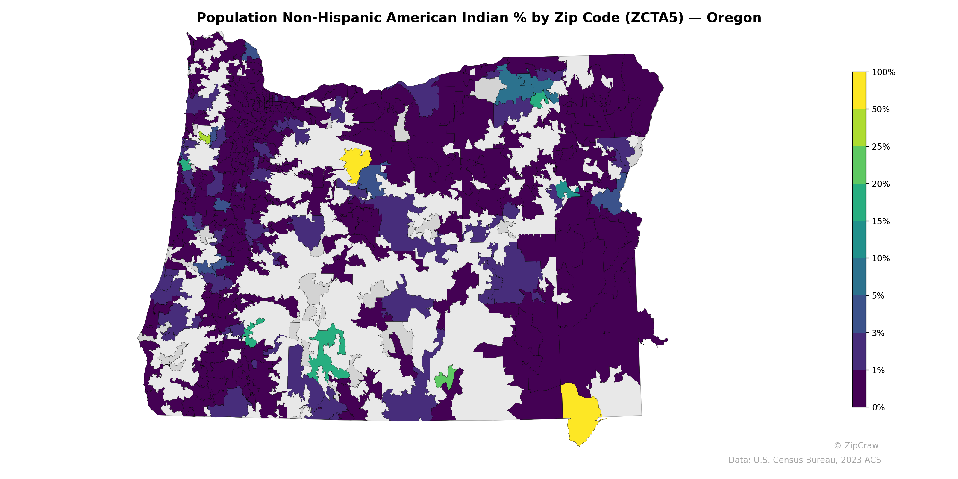 Population Non-Hispanic American Indian % by Zip Code (ZCTA5) — Oregon