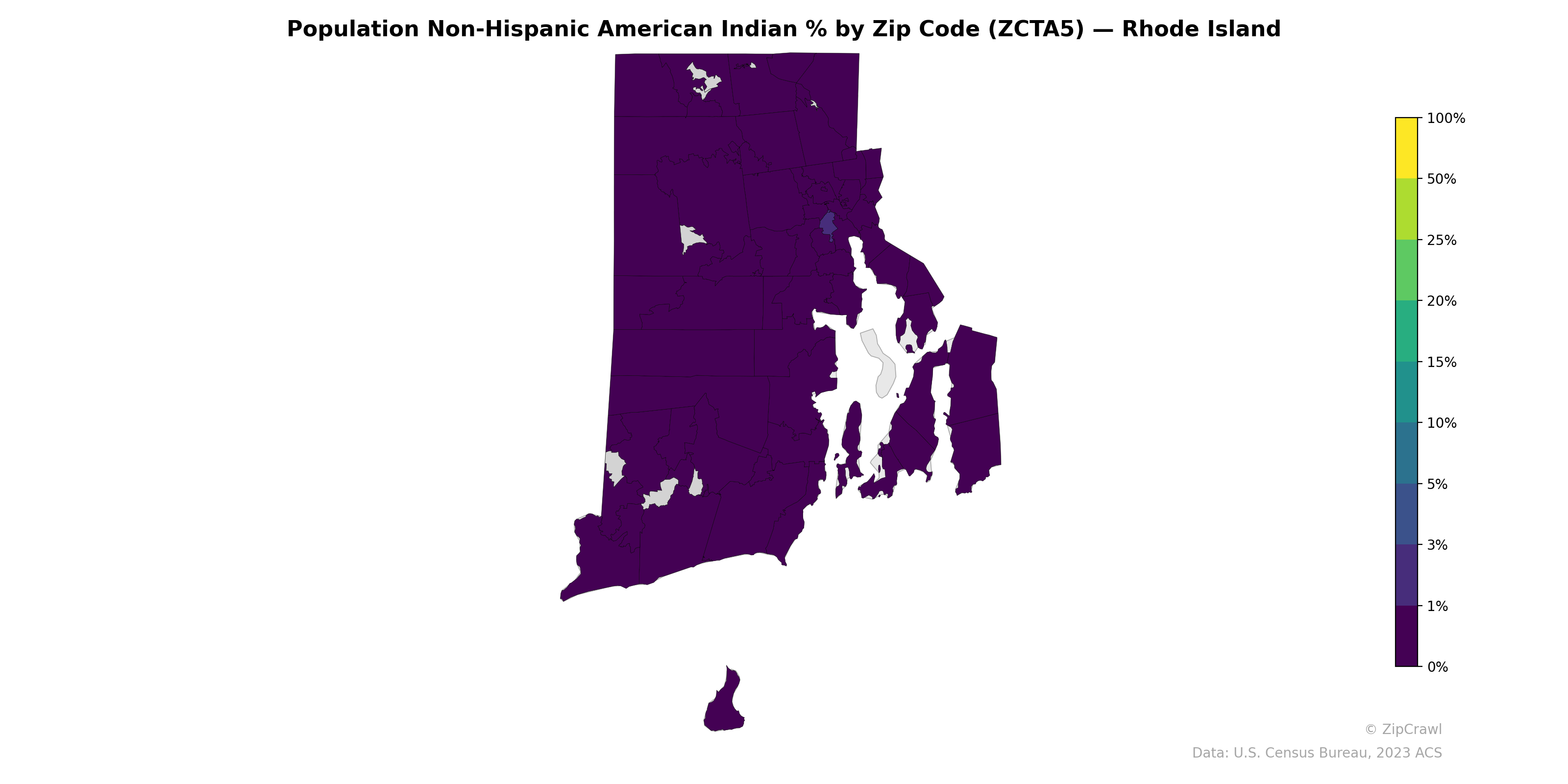 Population Non-Hispanic American Indian % by Zip Code (ZCTA5) — Rhode Island