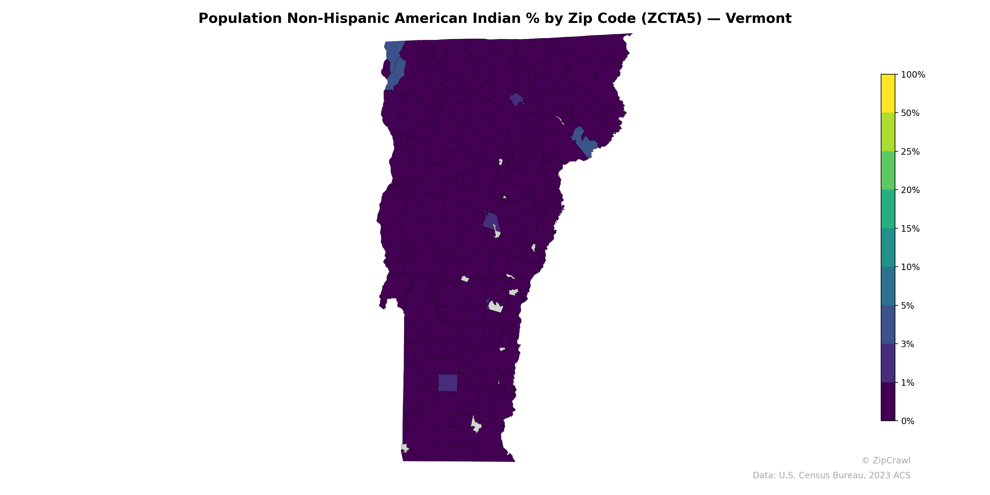 Population Non-Hispanic American Indian % by Zip Code (ZCTA5) — Vermont