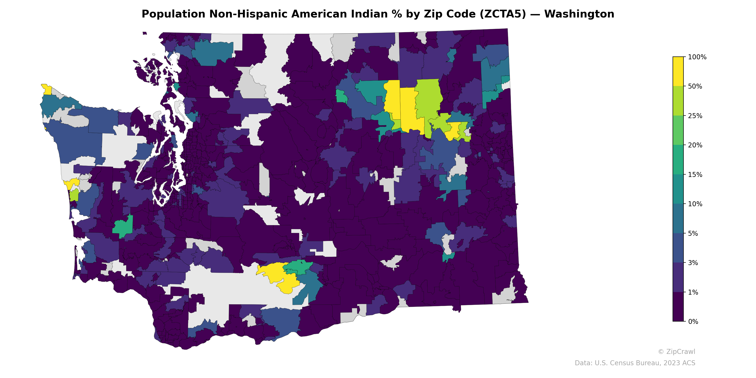 Population Non-Hispanic American Indian % by Zip Code (ZCTA5) — Washington