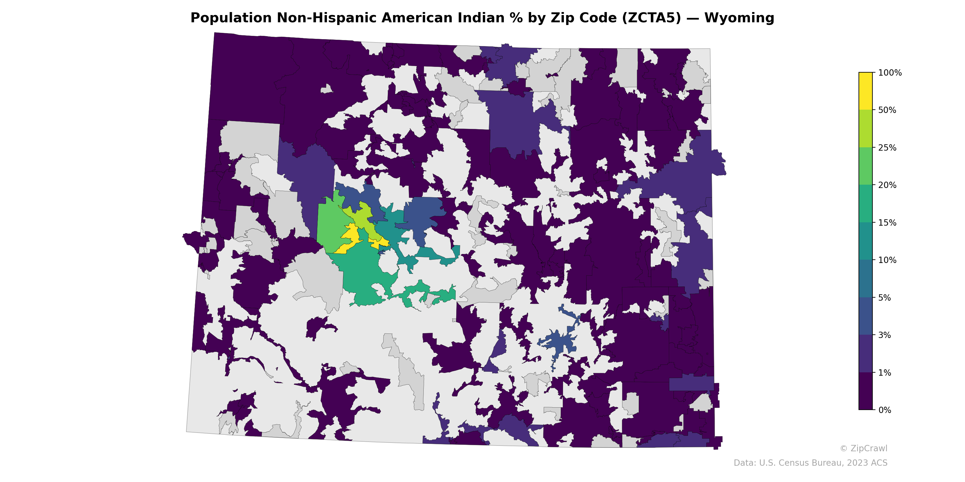 Population Non-Hispanic American Indian % by Zip Code (ZCTA5) — Wyoming