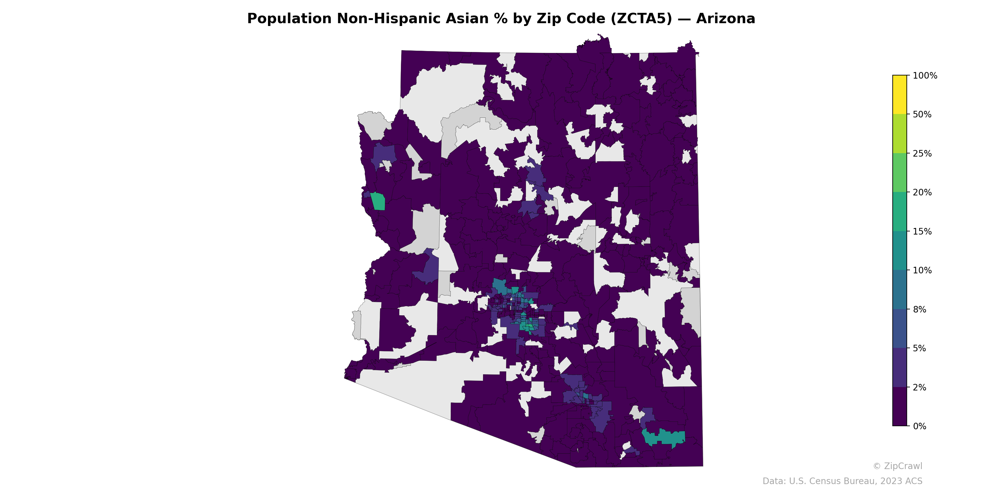 Population Non-Hispanic Asian % by Zip Code (ZCTA5) — Arizona