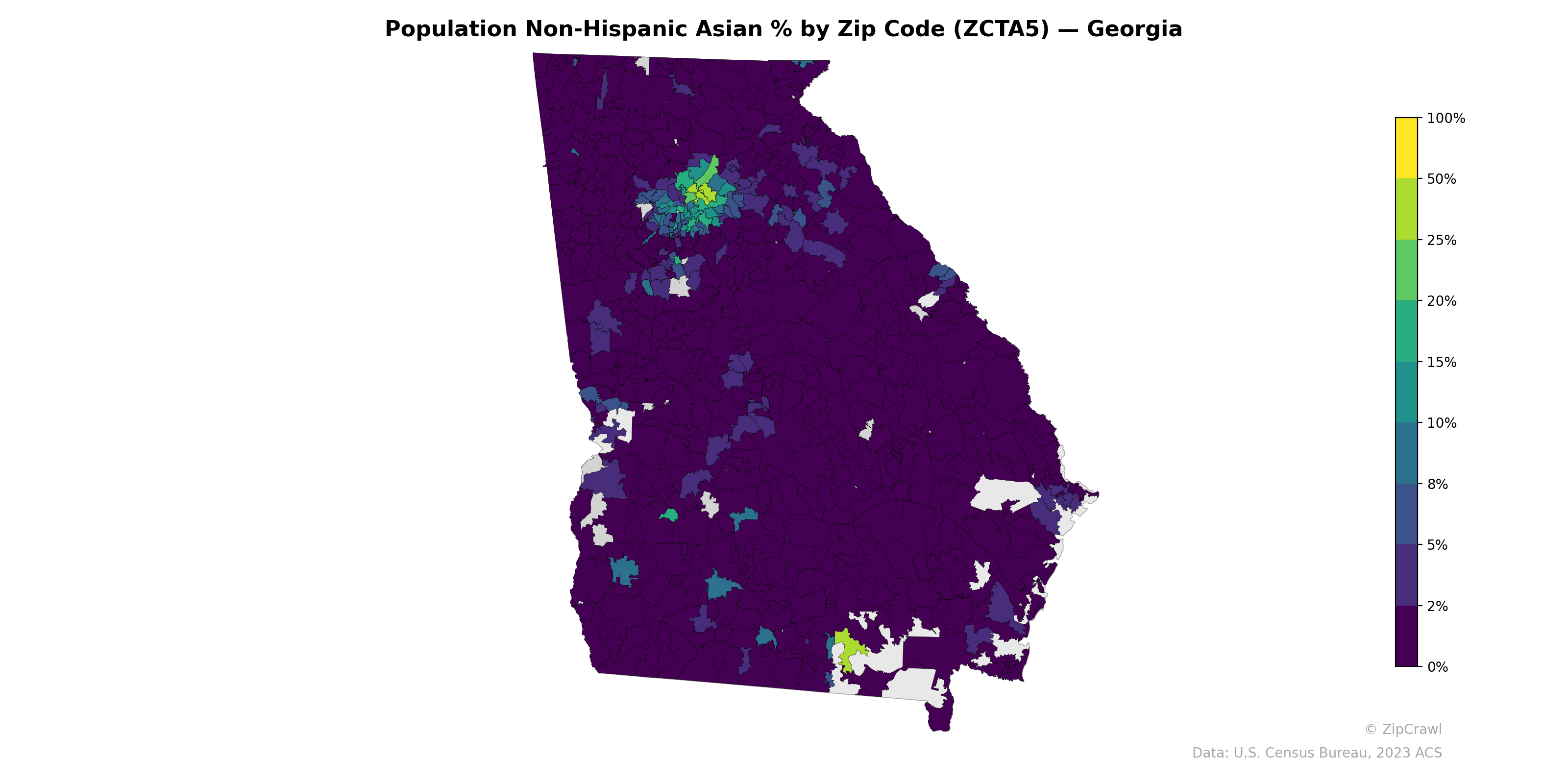 Population Non-Hispanic Asian % by Zip Code (ZCTA5) — Georgia