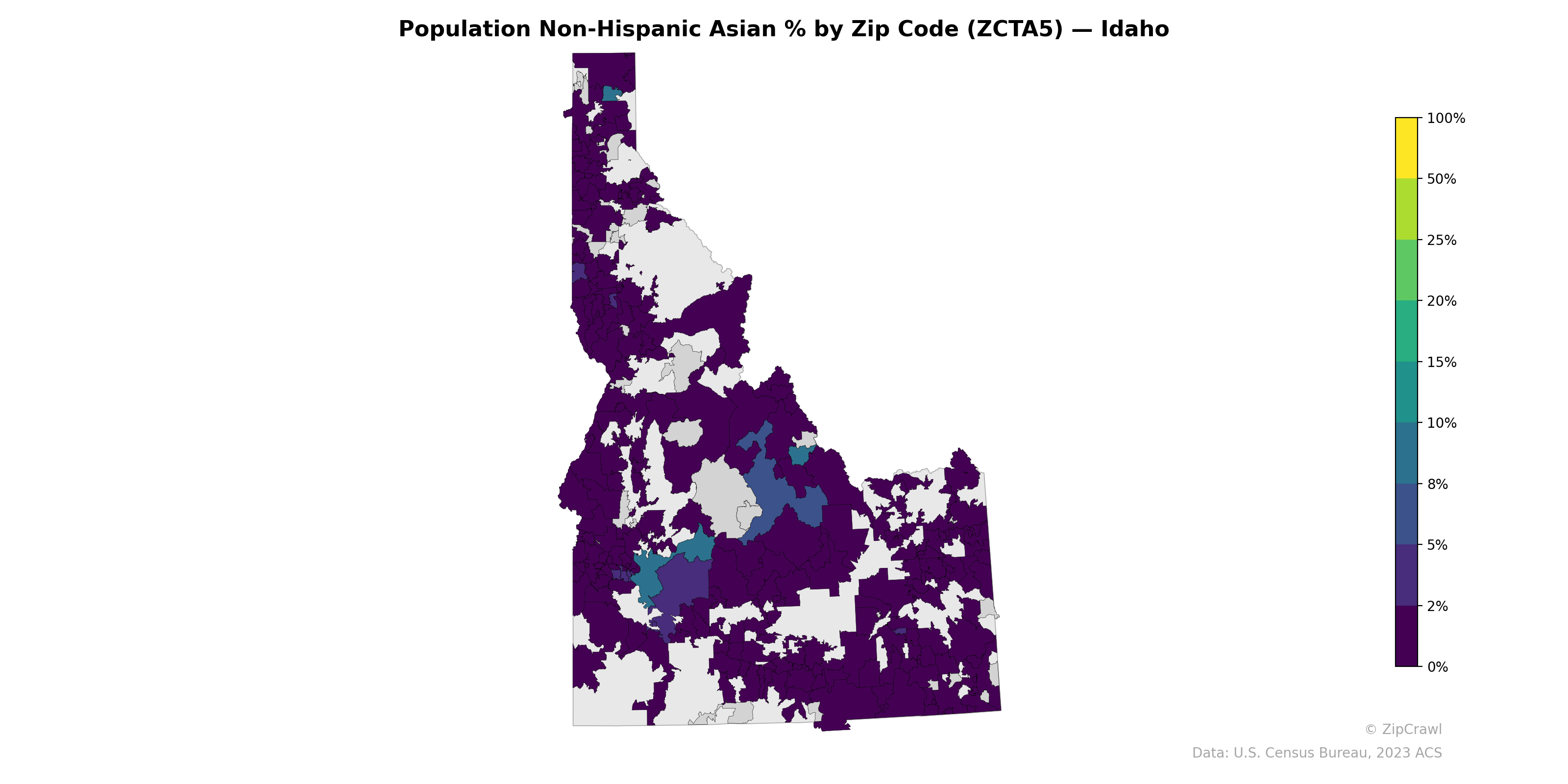 Population Non-Hispanic Asian % by Zip Code (ZCTA5) — Idaho