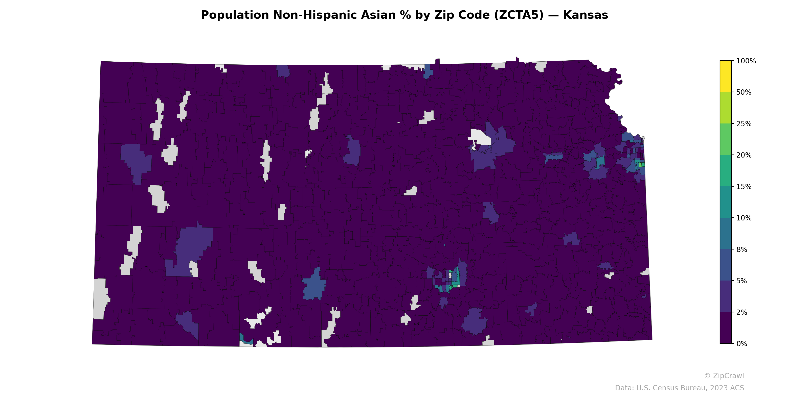 Population Non-Hispanic Asian % by Zip Code (ZCTA5) — Kansas