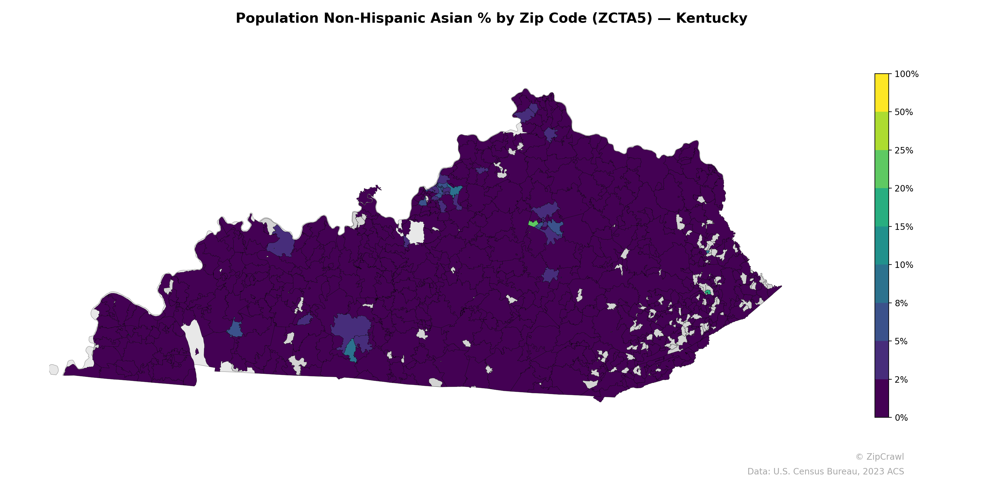 Population Non-Hispanic Asian % by Zip Code (ZCTA5) — Kentucky