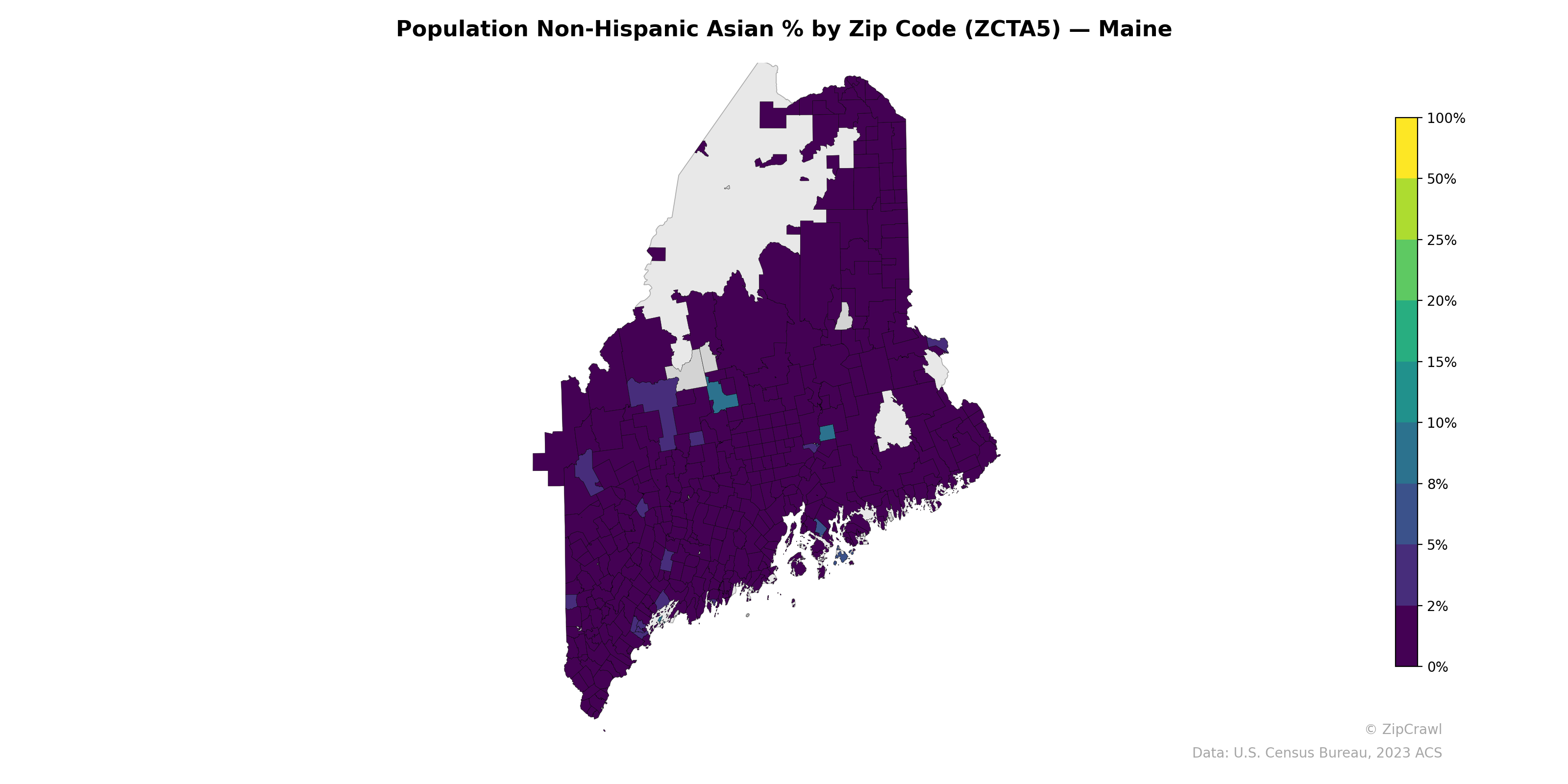 Population Non-Hispanic Asian % by Zip Code (ZCTA5) — Maine