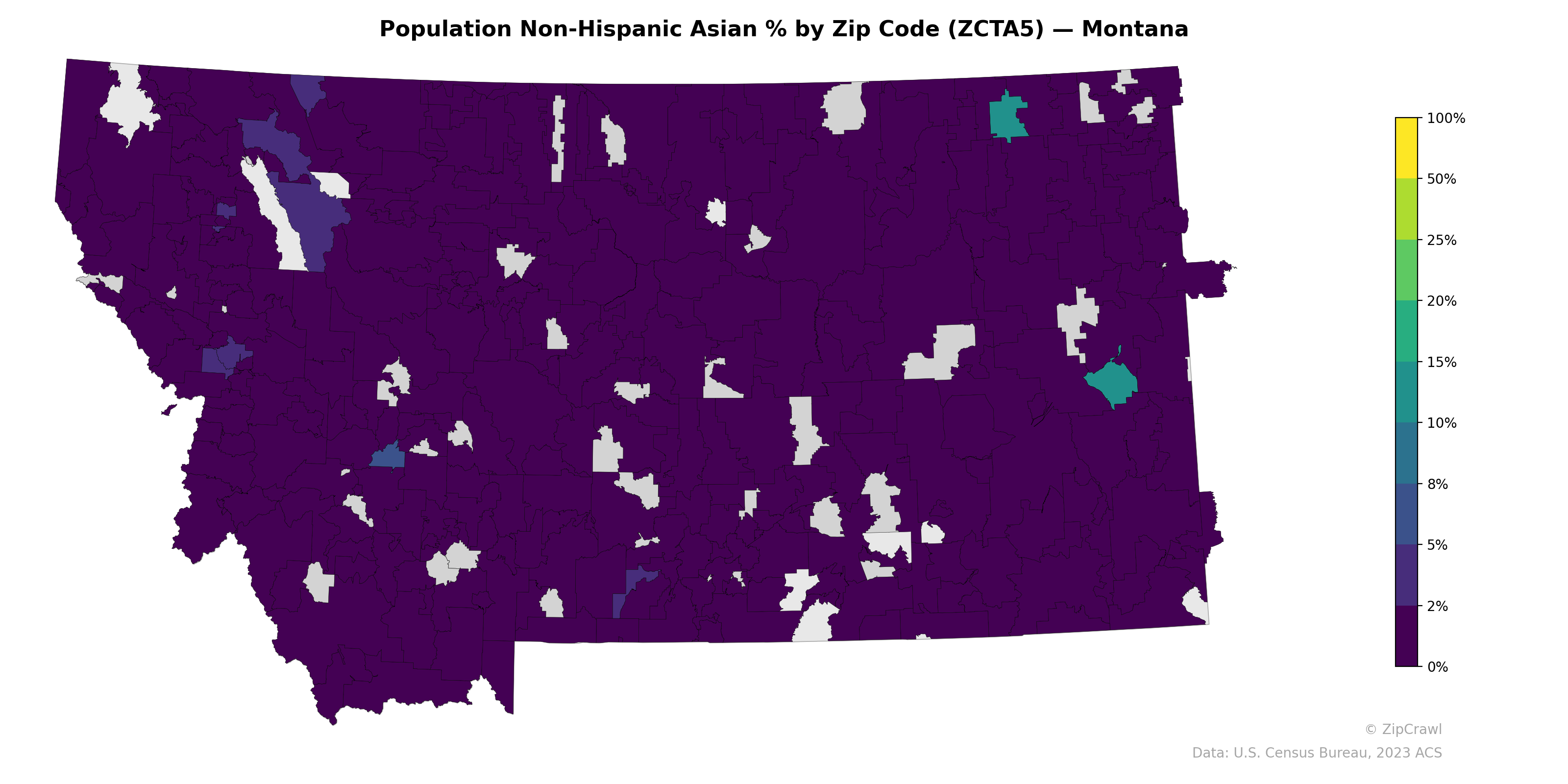 Population Non-Hispanic Asian % by Zip Code (ZCTA5) — Montana