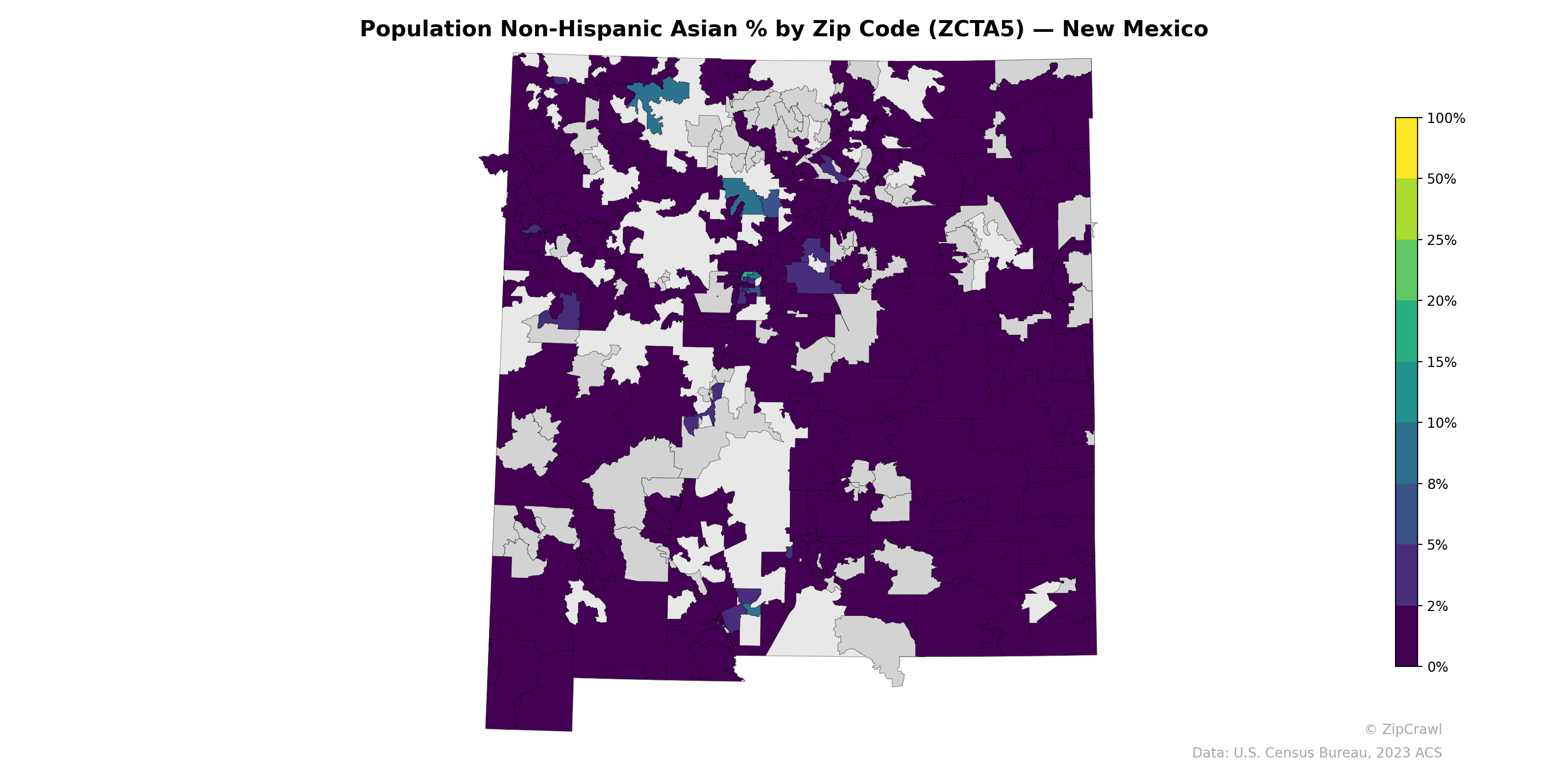 Population Non-Hispanic Asian % by Zip Code (ZCTA5) — New Mexico