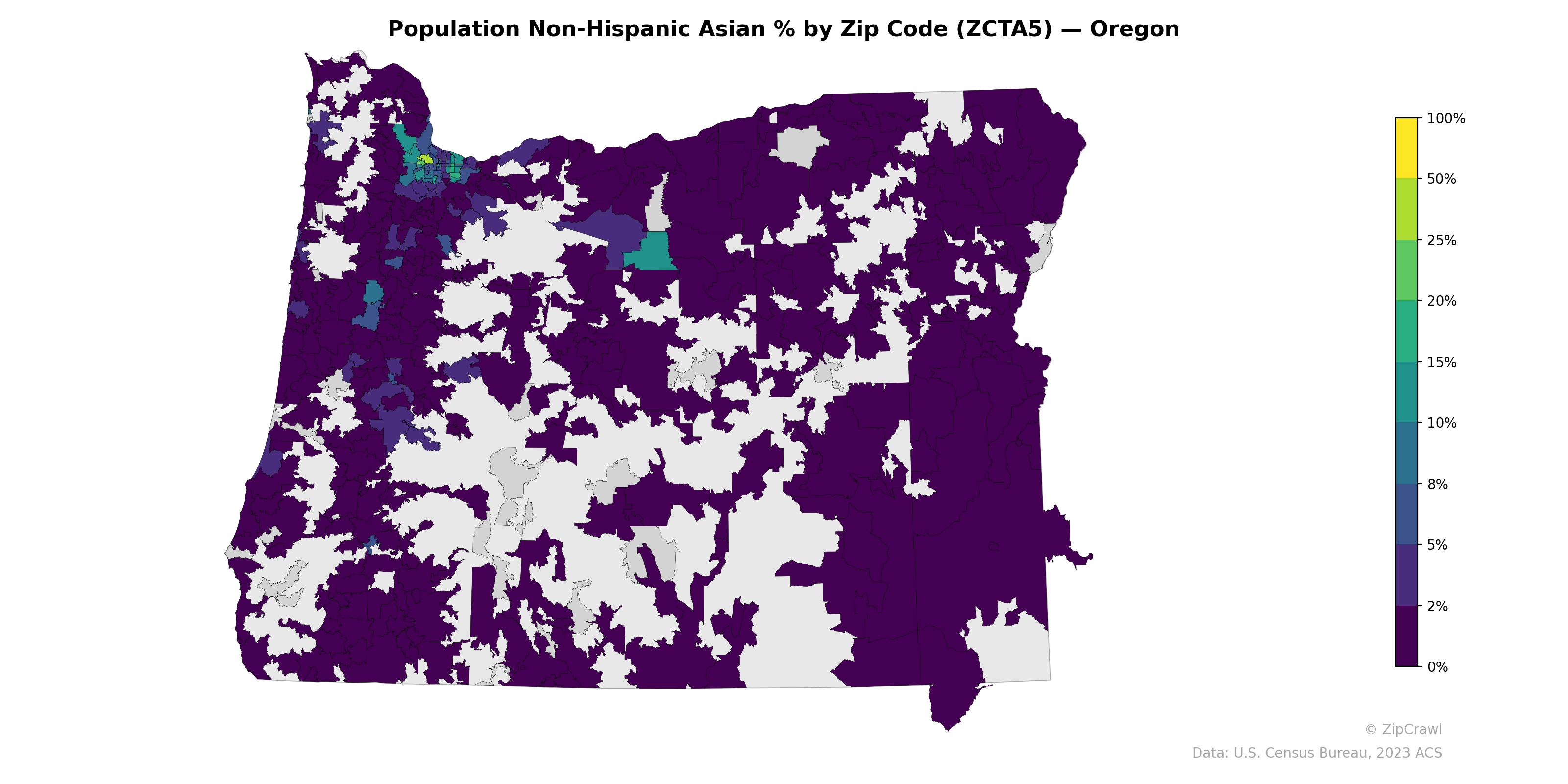 Population Non-Hispanic Asian % by Zip Code (ZCTA5) — Oregon