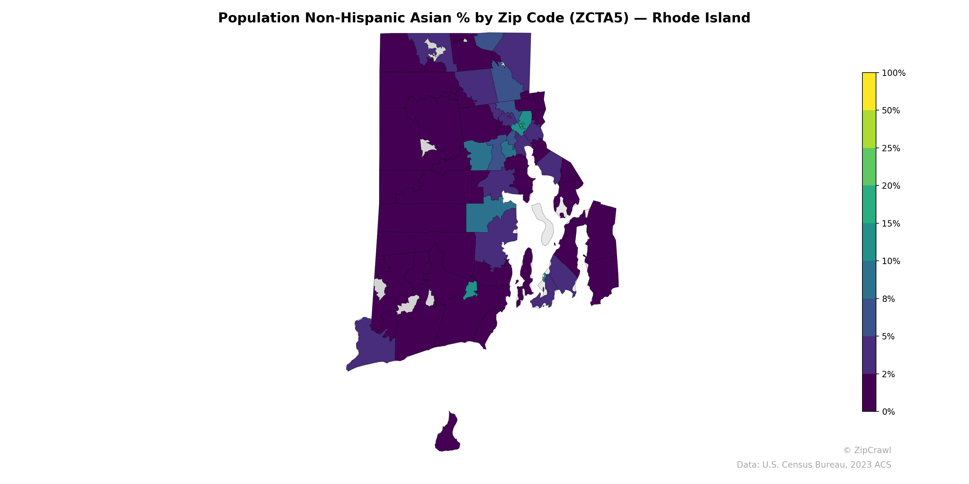 Population Non-Hispanic Asian % by Zip Code (ZCTA5) — Rhode Island