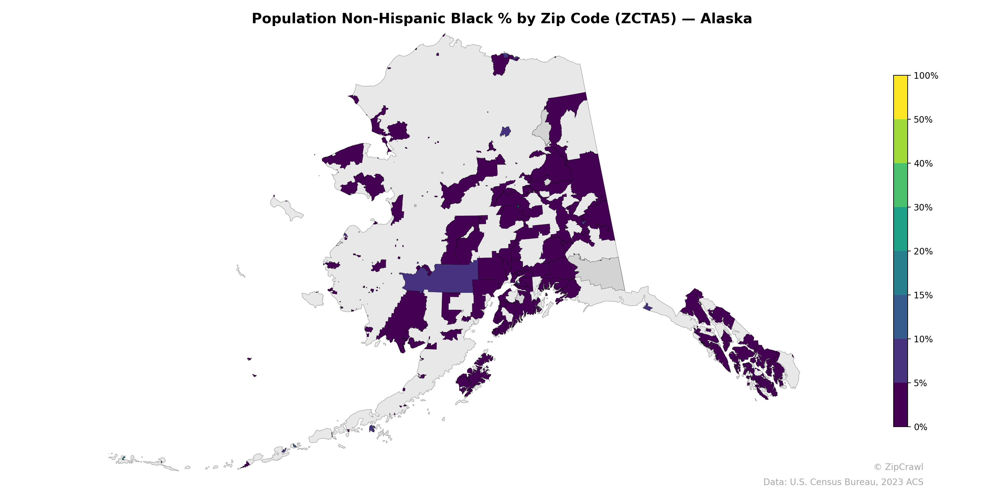 Population Non-Hispanic Black % by Zip Code (ZCTA5) — Alaska