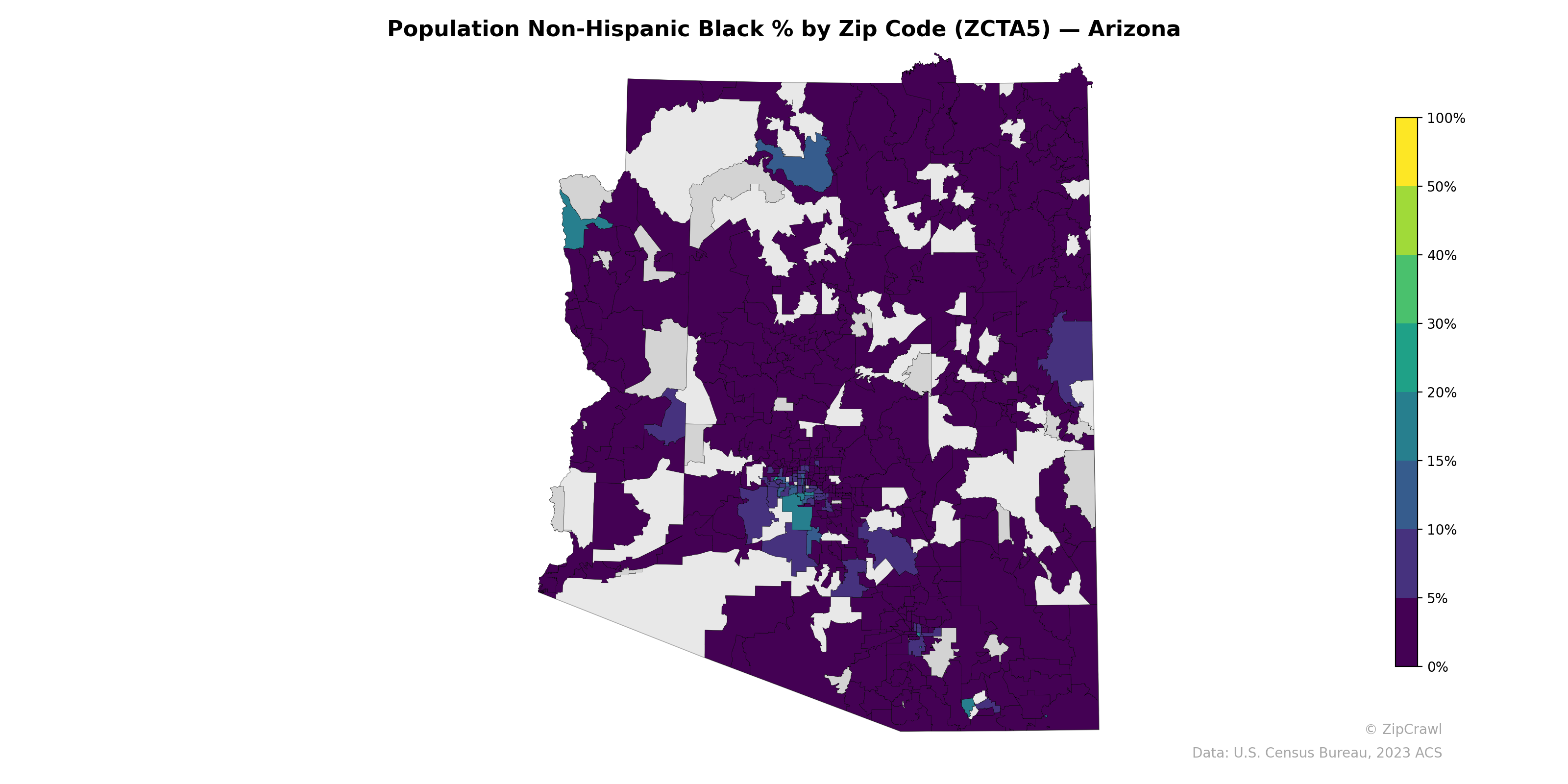 Population Non-Hispanic Black % by Zip Code (ZCTA5) — Arizona