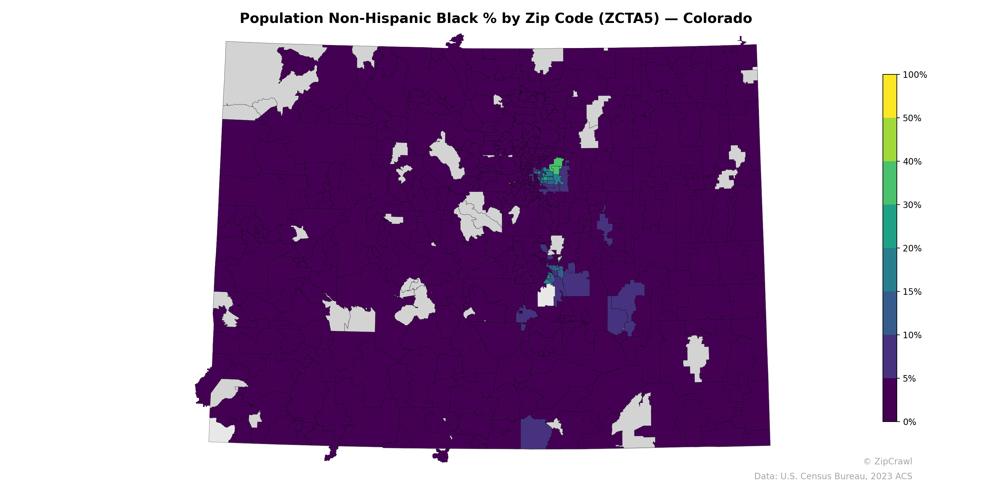 Population Non-Hispanic Black % by Zip Code (ZCTA5) — Colorado
