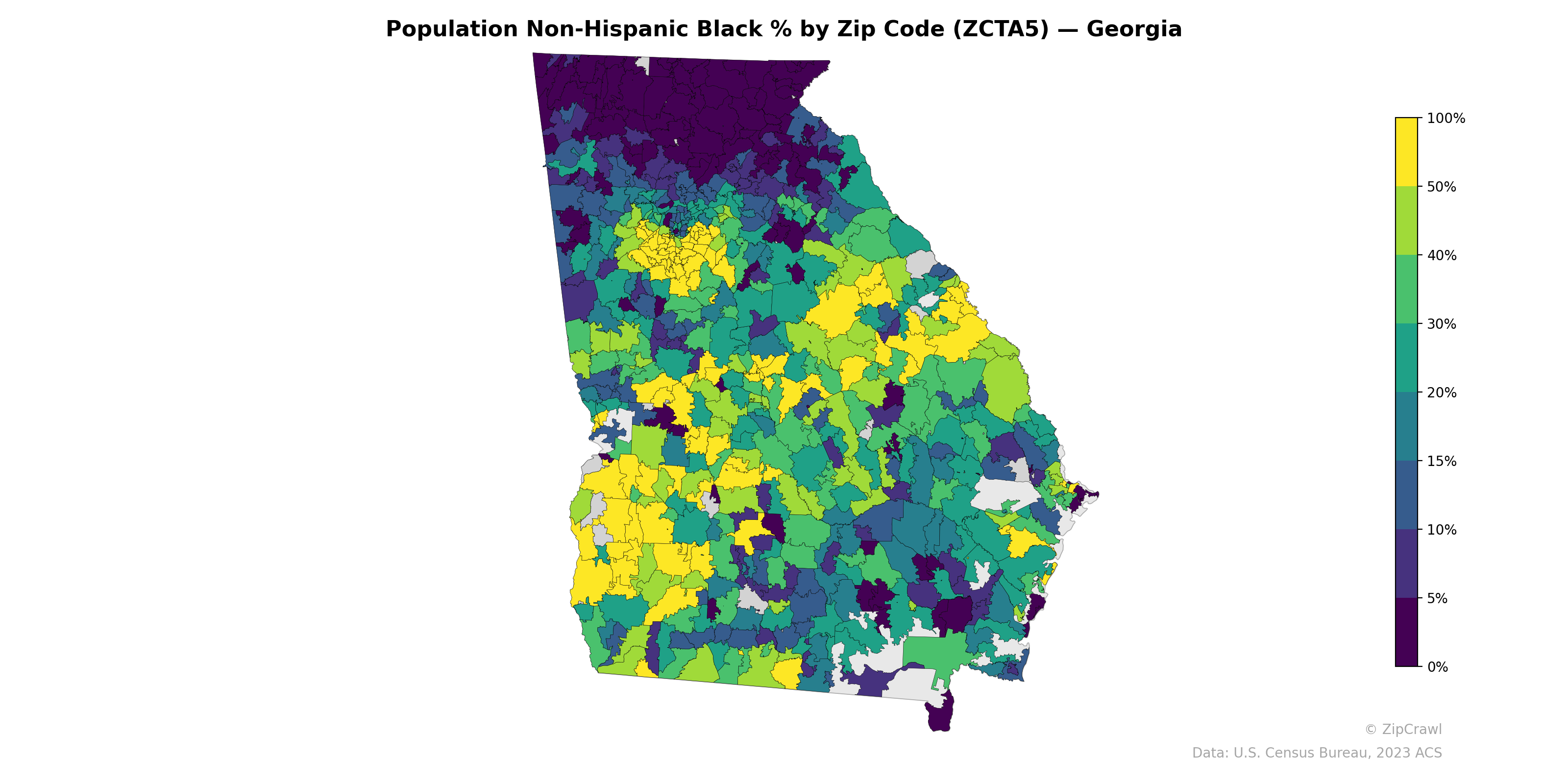 Population Non-Hispanic Black % by Zip Code (ZCTA5) — Georgia