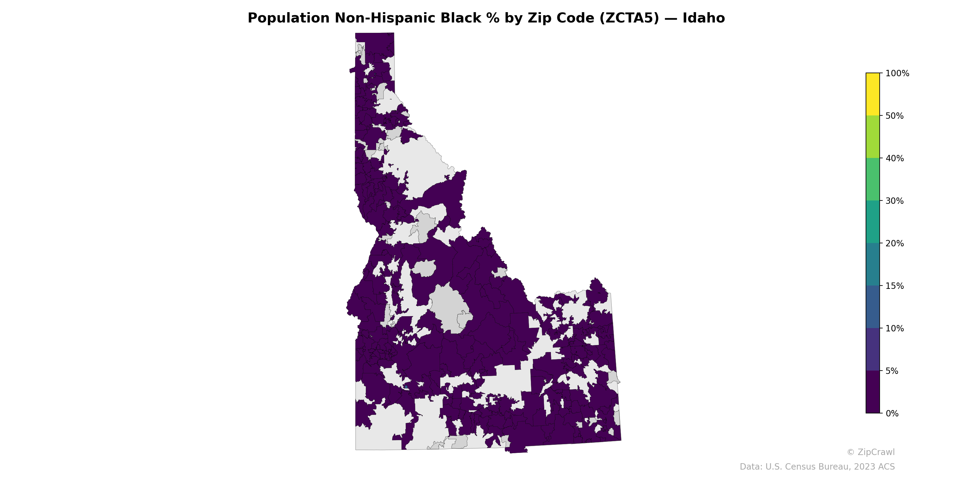 Population Non-Hispanic Black % by Zip Code (ZCTA5) — Idaho