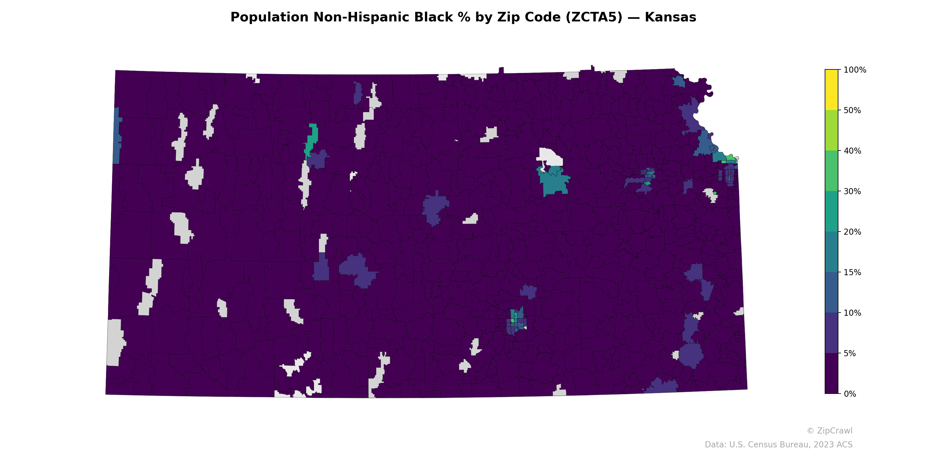 Population Non-Hispanic Black % by Zip Code (ZCTA5) — Kansas