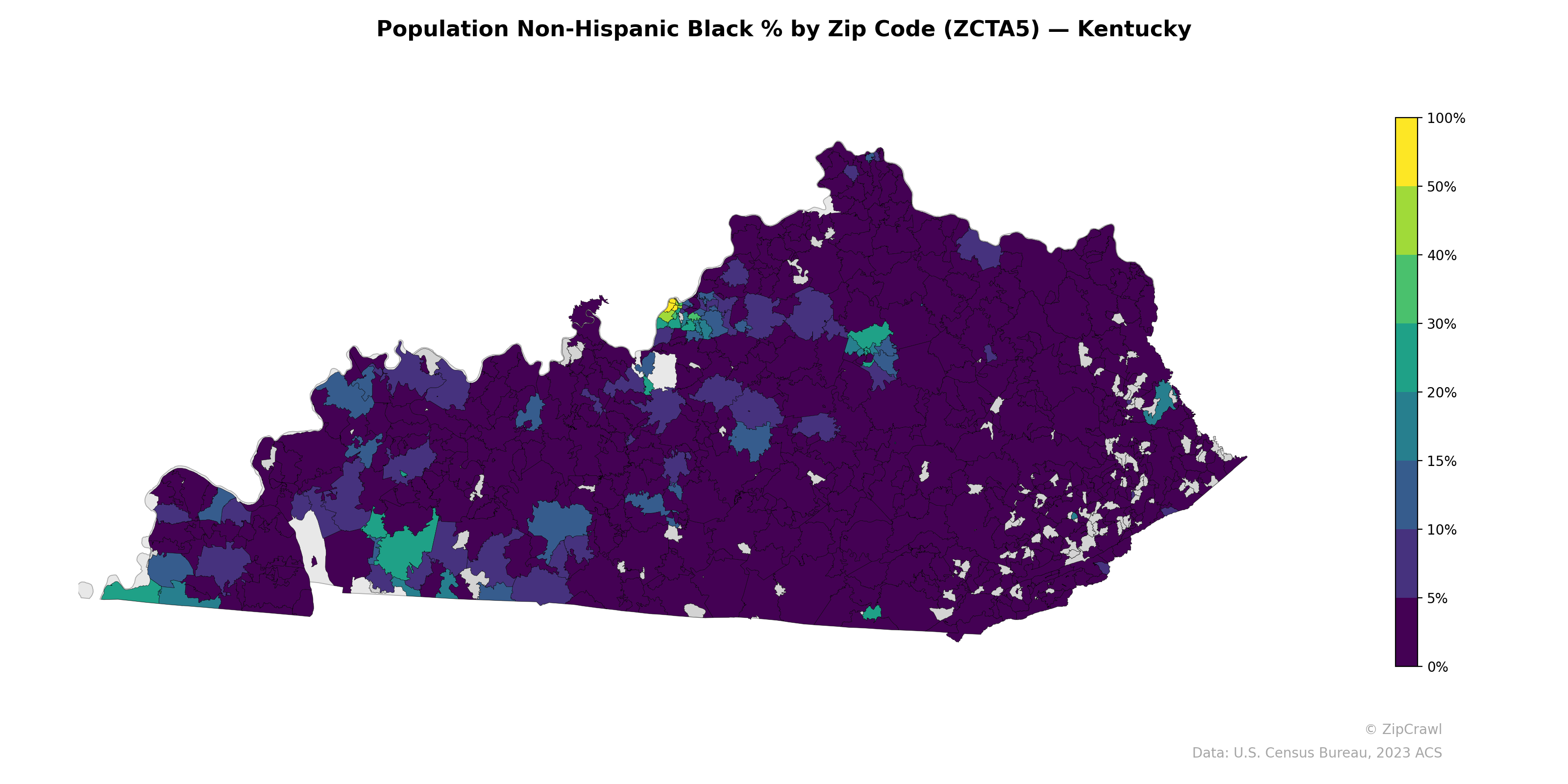 Population Non-Hispanic Black % by Zip Code (ZCTA5) — Kentucky