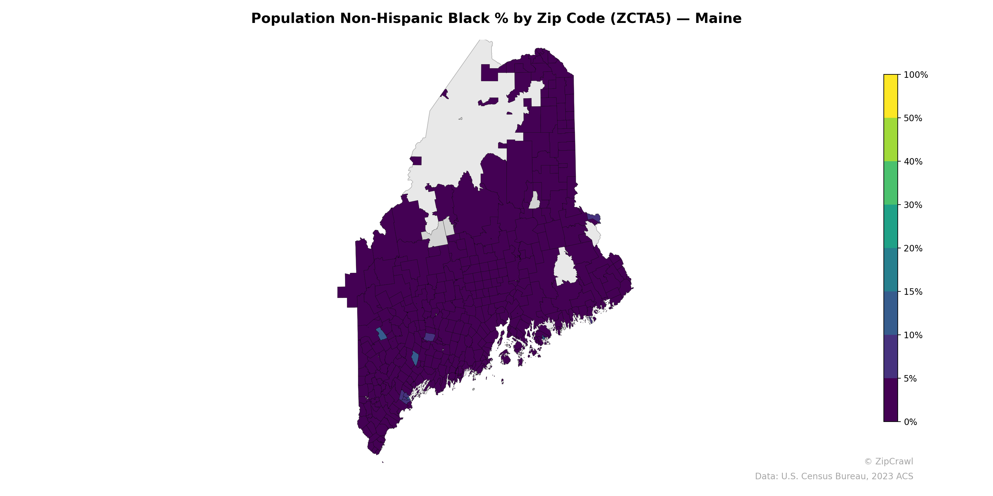 Population Non-Hispanic Black % by Zip Code (ZCTA5) — Maine