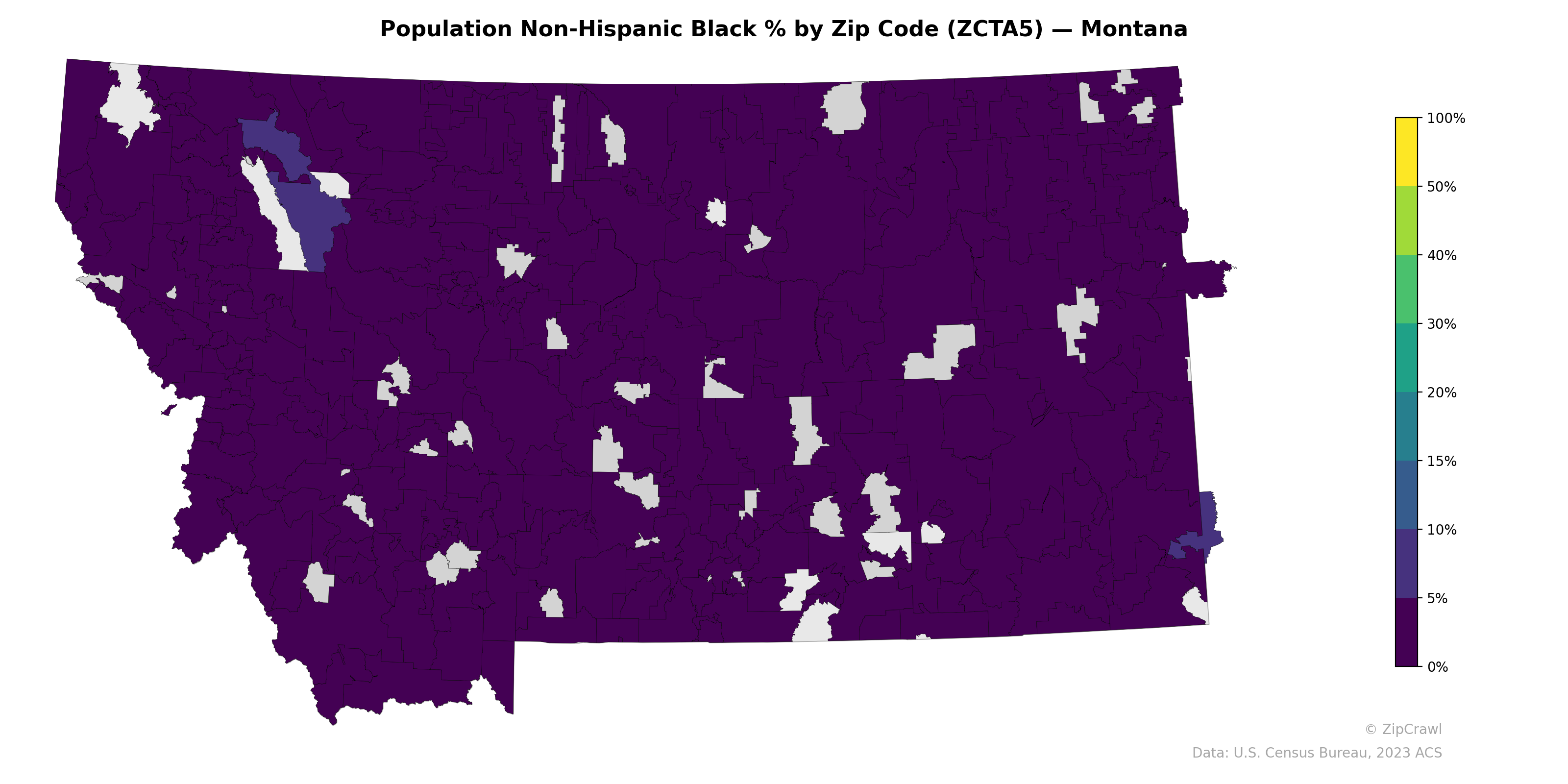 Population Non-Hispanic Black % by Zip Code (ZCTA5) — Montana