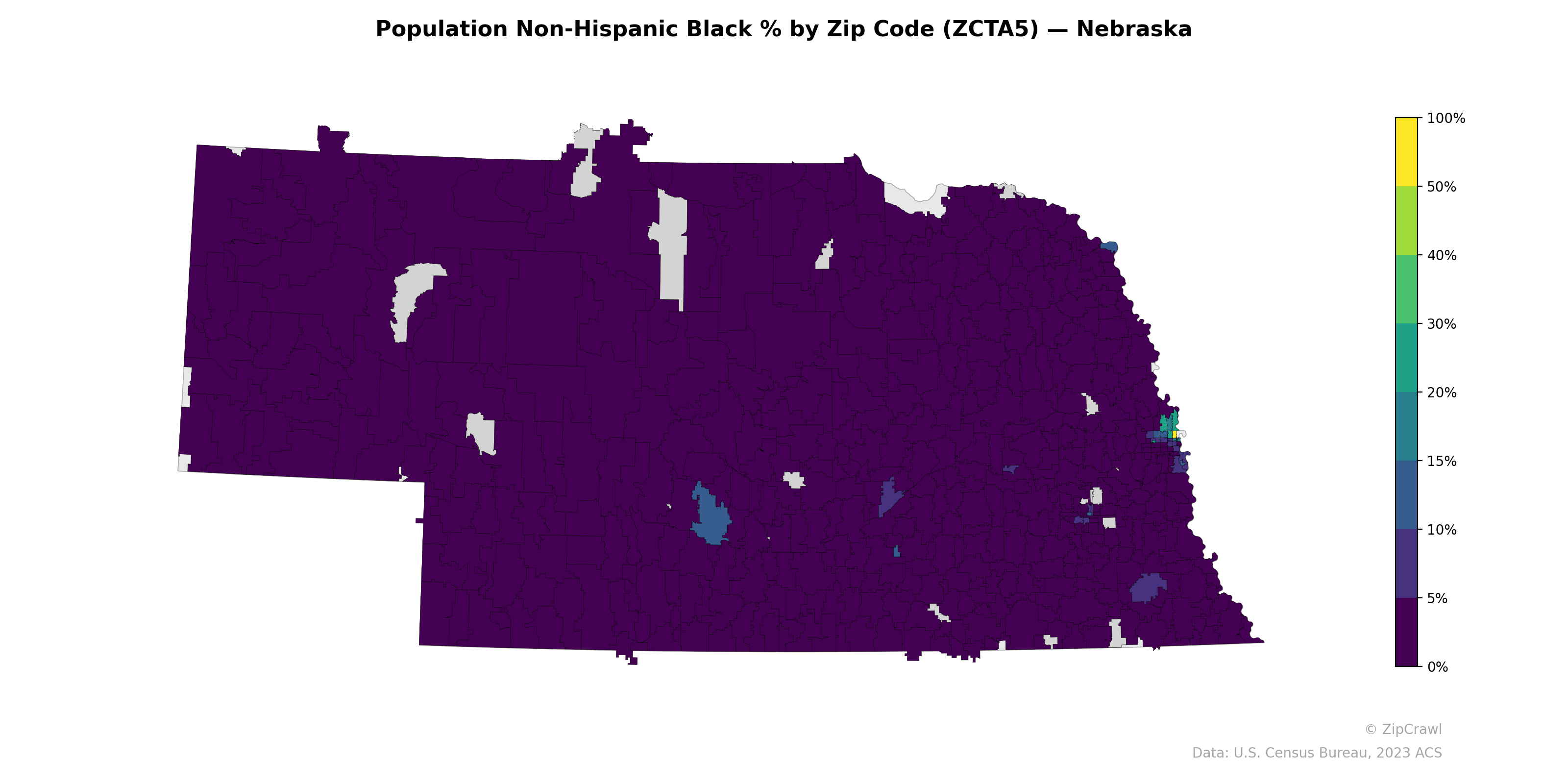 Population Non-Hispanic Black % by Zip Code (ZCTA5) — Nebraska
