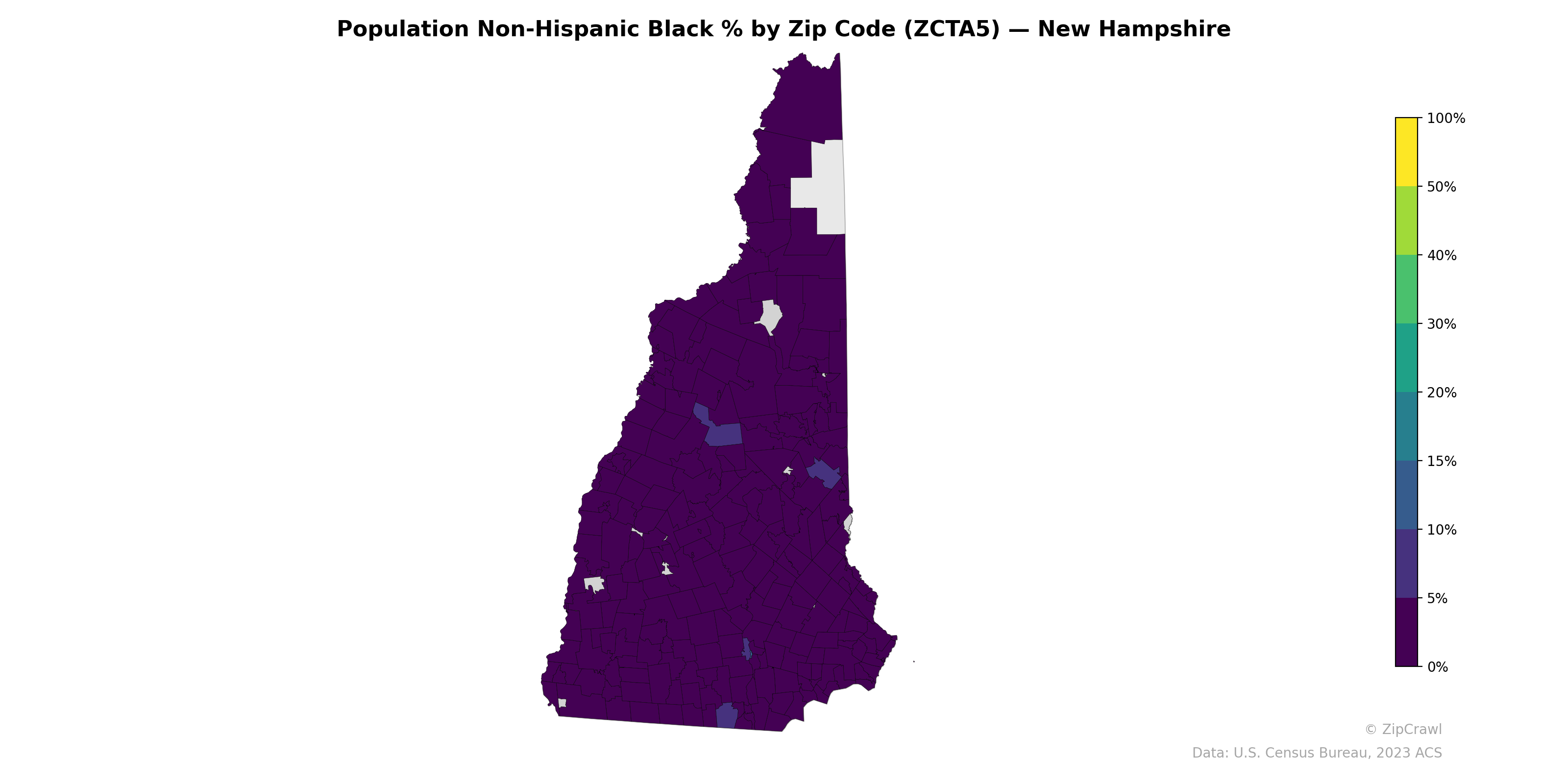 Population Non-Hispanic Black % by Zip Code (ZCTA5) — New Hampshire