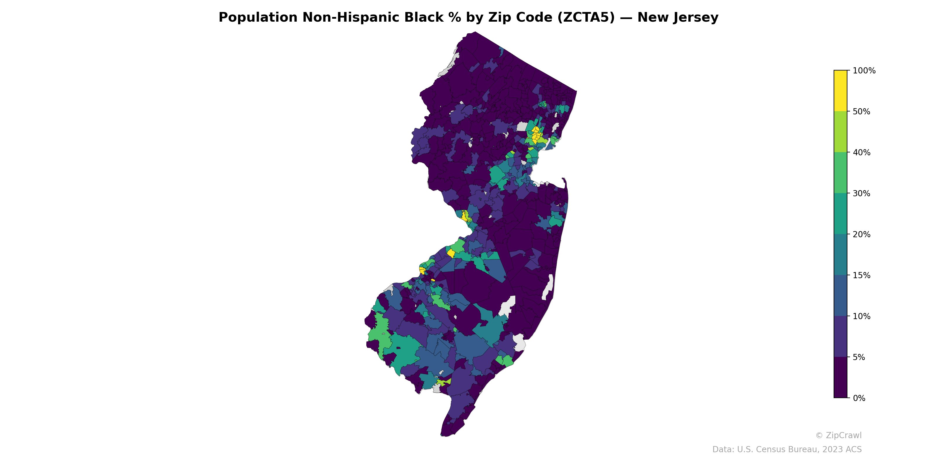Population Non-Hispanic Black % by Zip Code (ZCTA5) — New Jersey