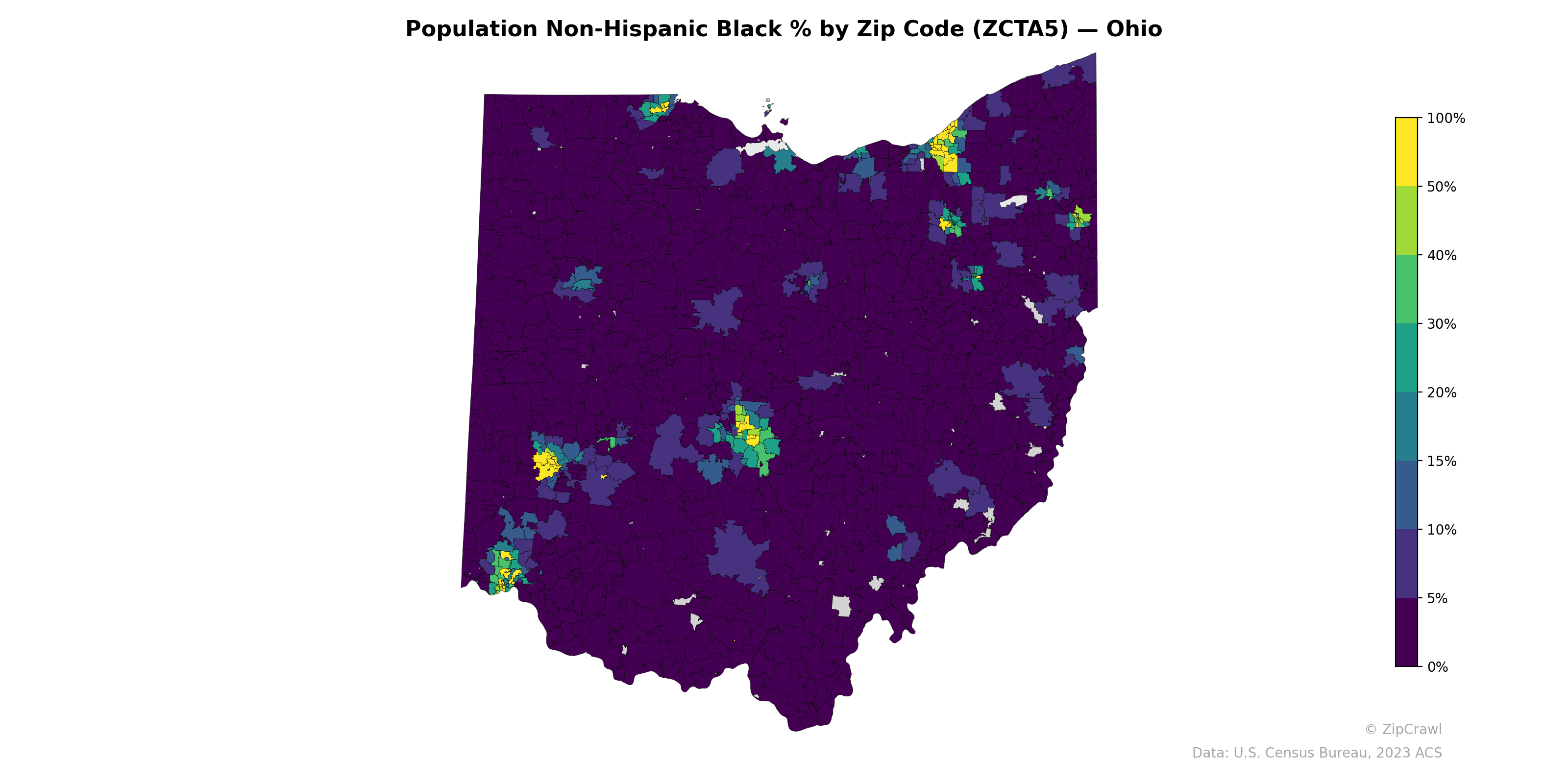 Population Non-Hispanic Black % by Zip Code (ZCTA5) — Ohio
