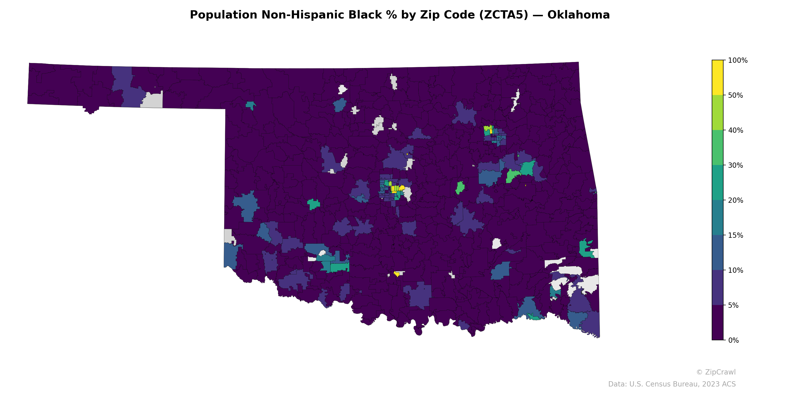 Population Non-Hispanic Black % by Zip Code (ZCTA5) — Oklahoma